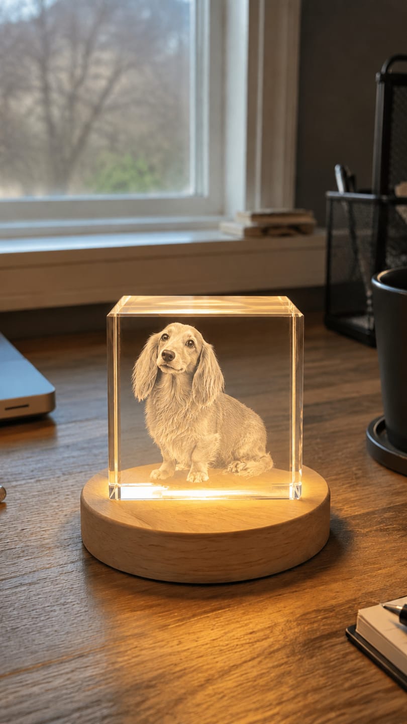 Customer photo review of Custom 3D pet portrait square crystal
