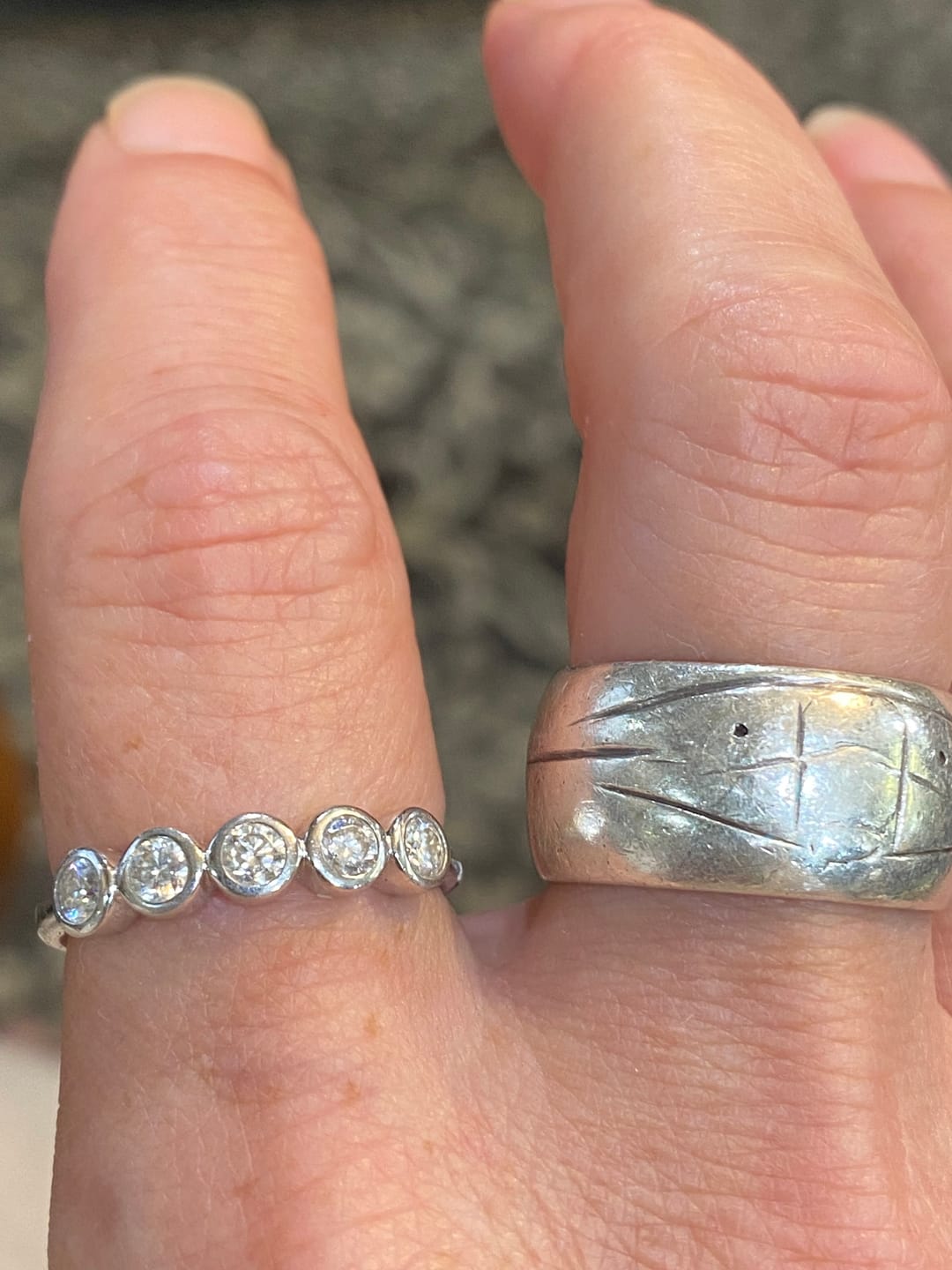 Customer photo review of Bezel Set Five Stones Moissanite Half Eternity Wedding Band Ring