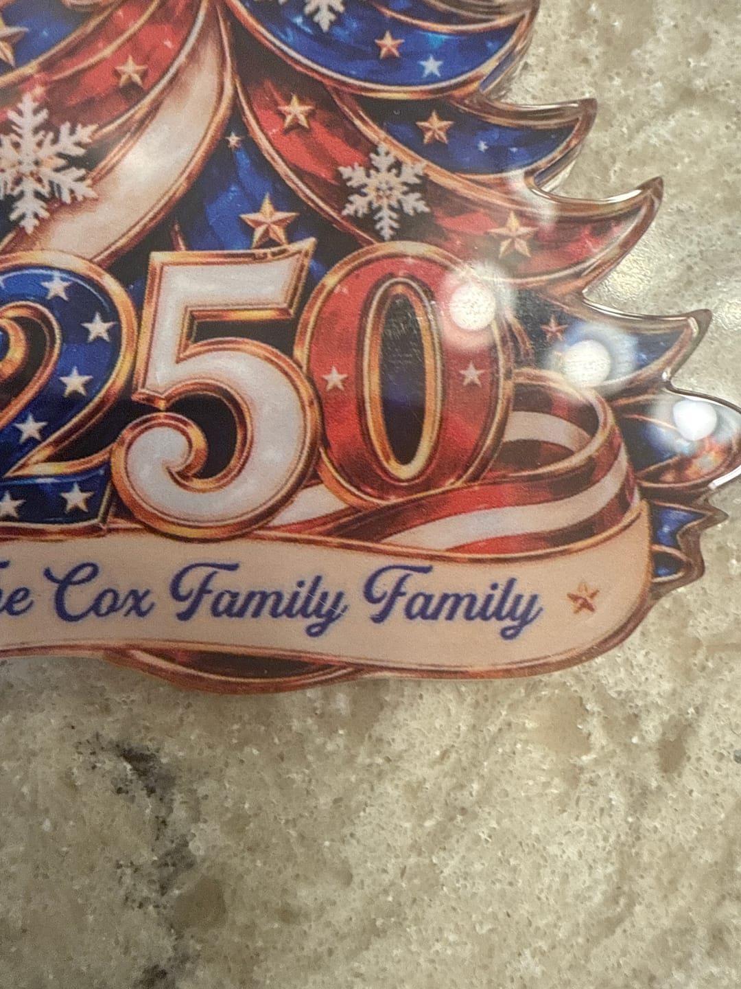 Customer photo review of Custom Name 250th America Christmas Acrylic Ornament | Personalized Patriotic Family Gift