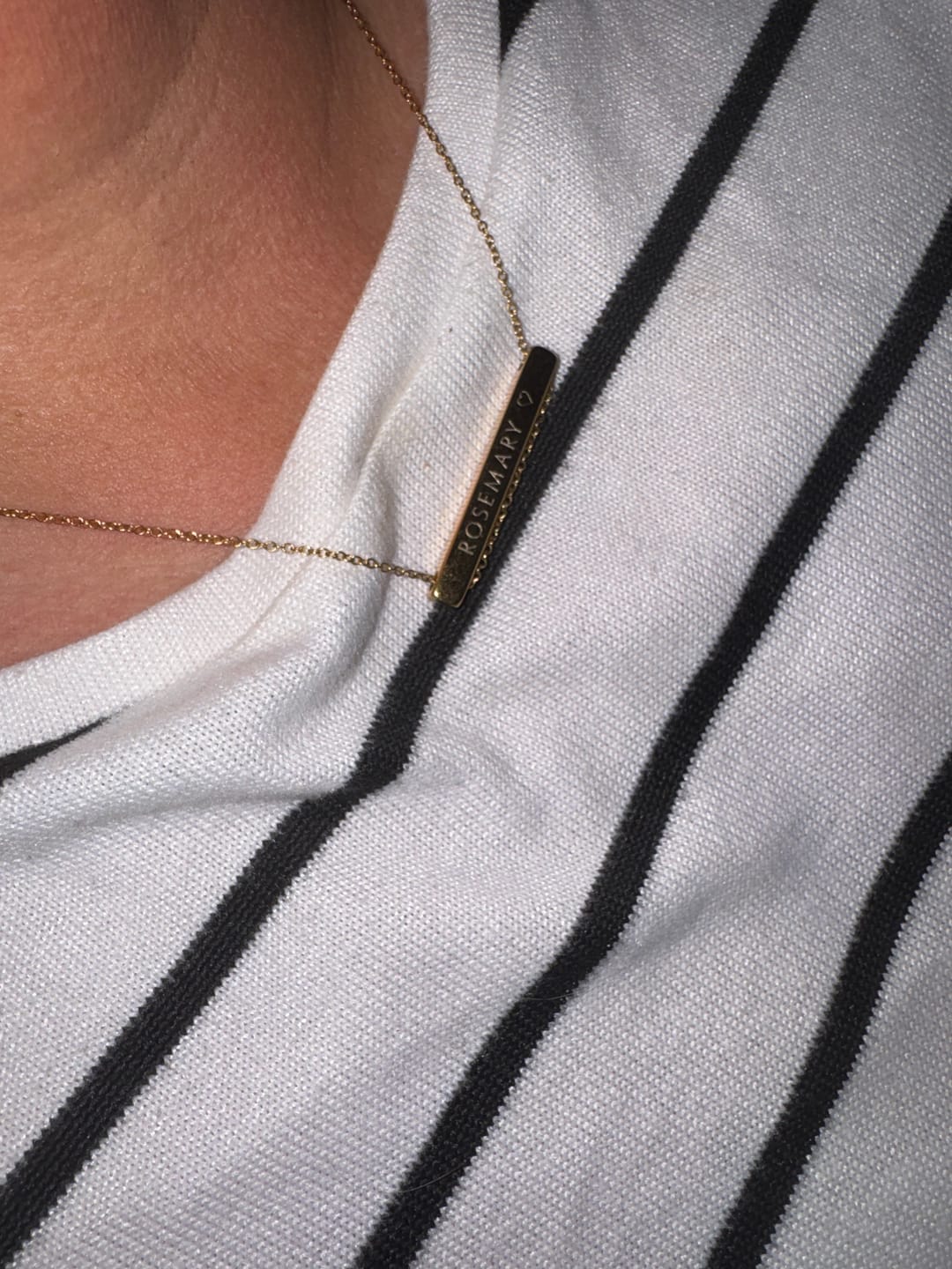 Customer photo review of 4cm Letter Bar Necklace in Gold Horizontal