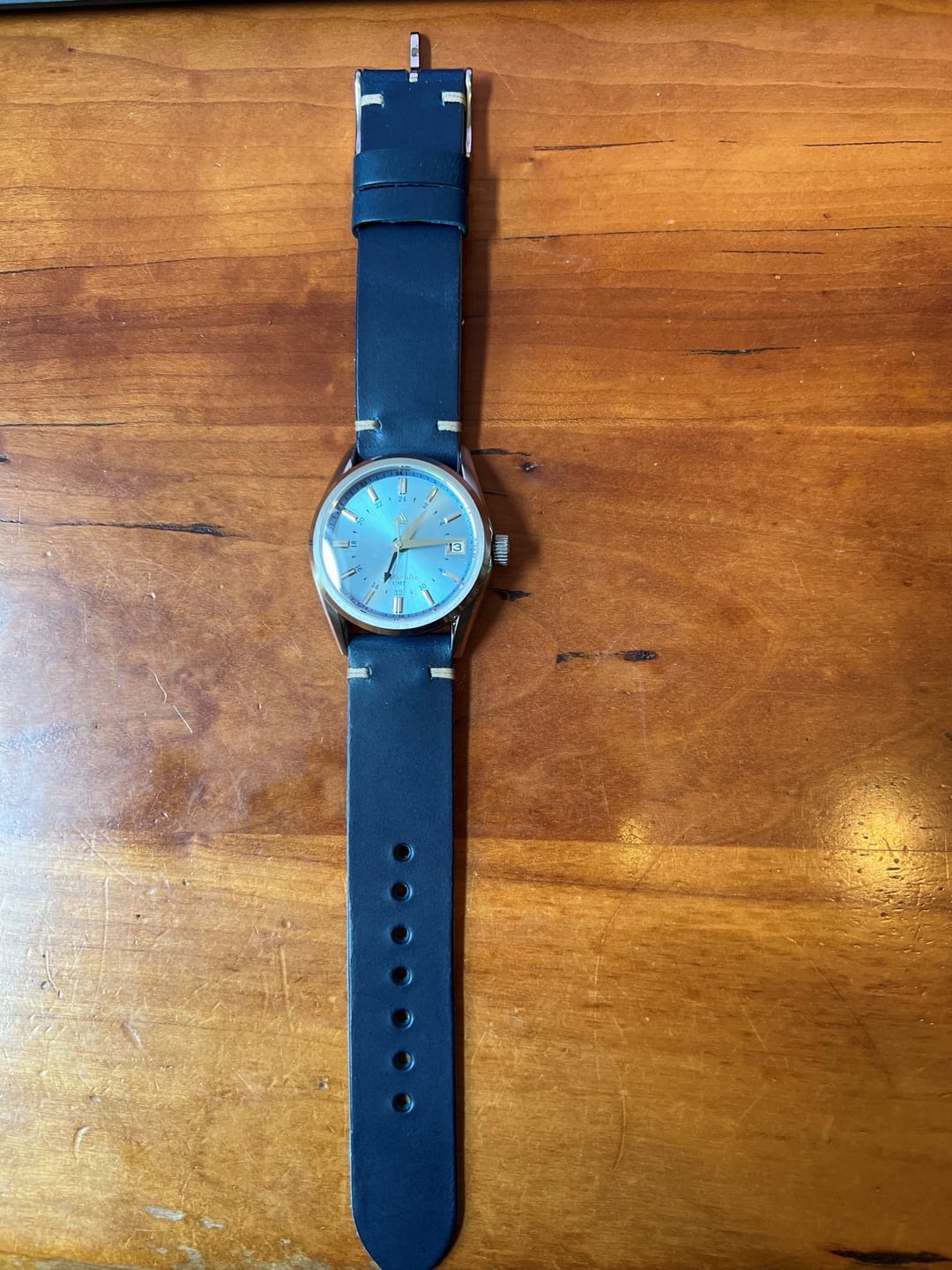 Customer photo review of Cobalt Buttero Italian Leather Watch Strap, Natural Thread