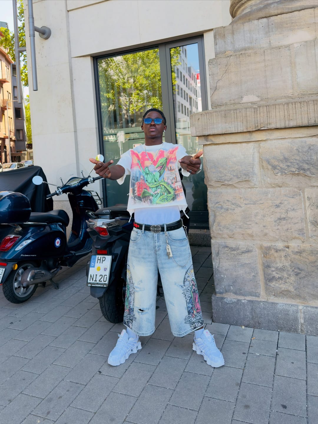 Customer photo review of Graphic Religious Washed Jorts-580