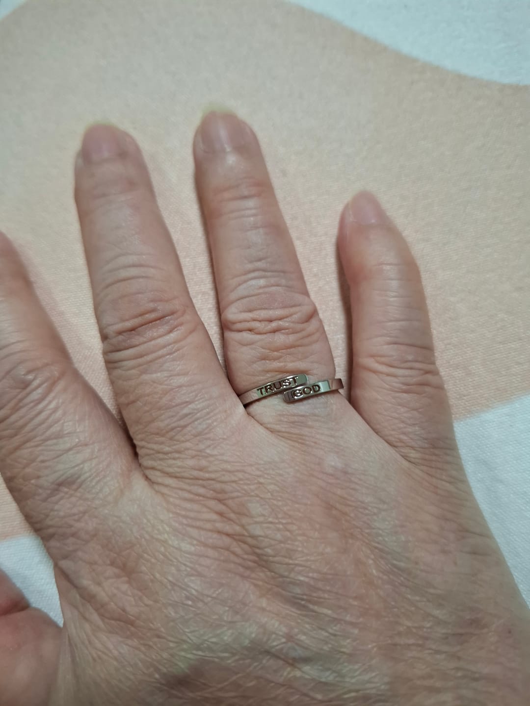Customer photo review of Silver Trust God Ring  (Adjustable size)