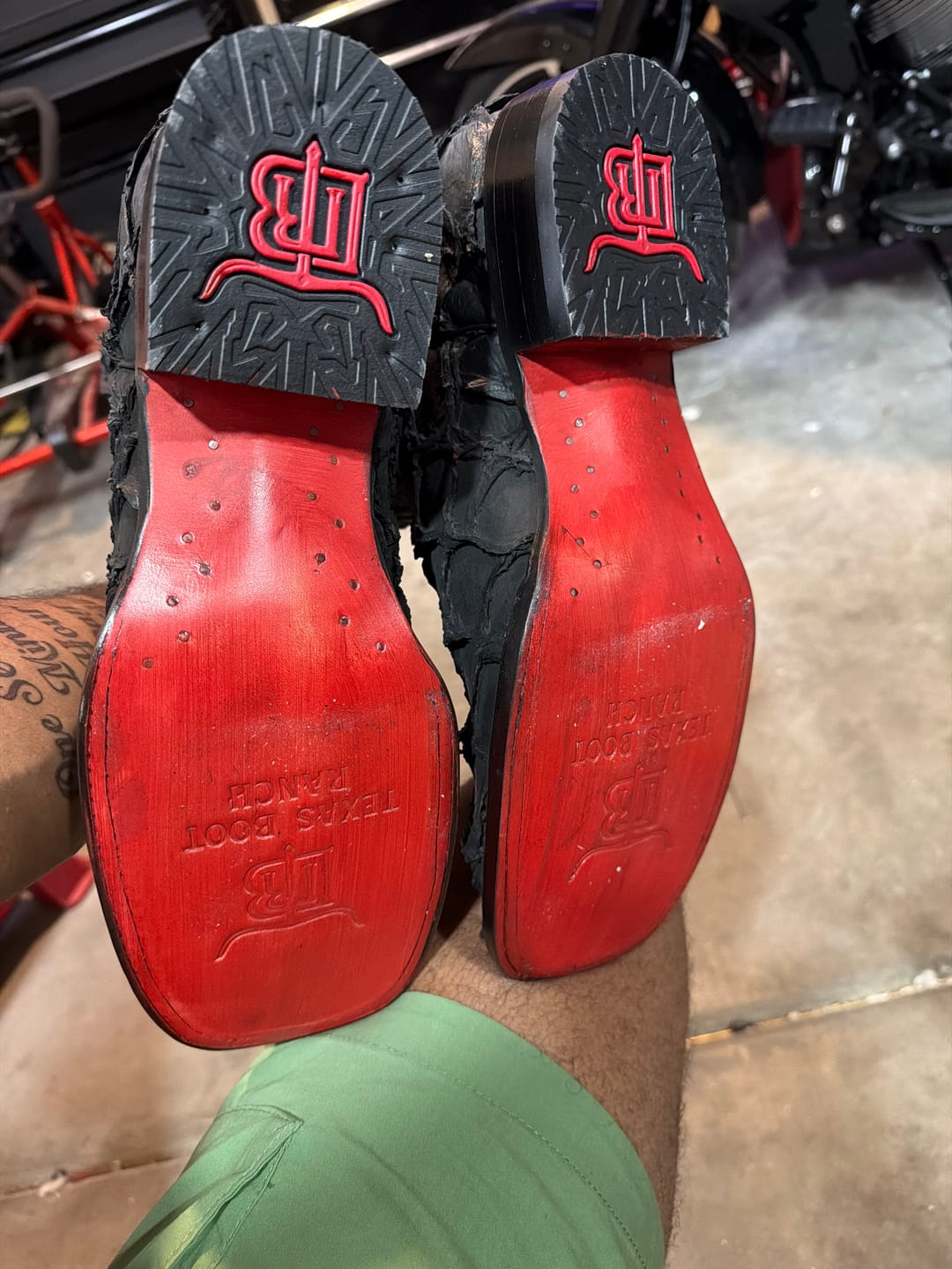 Customer photo review of Matte Black Jumbo Pirarucu Leather Boots - Square Toe (TCY)