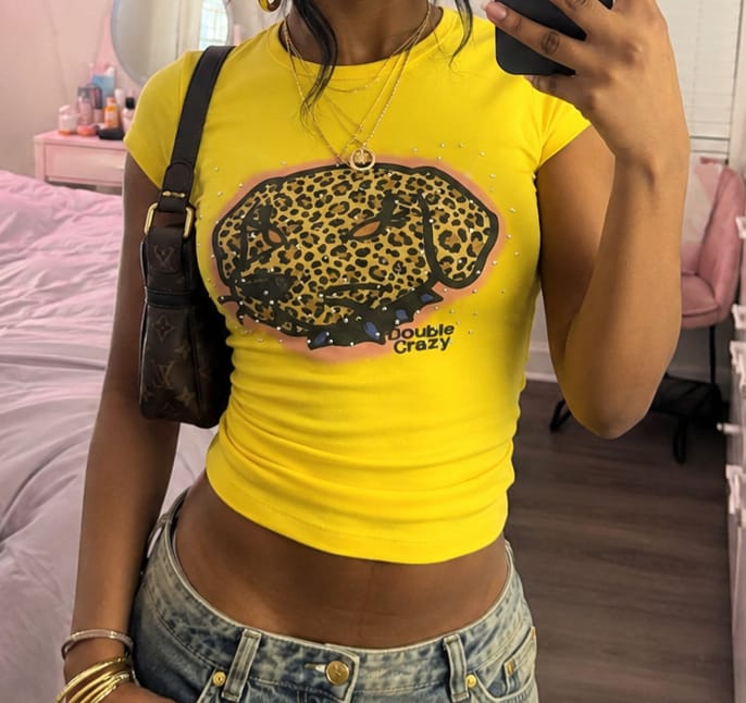 Customer photo review of Y2K Leopard Dog Graphic Slim Tee-441