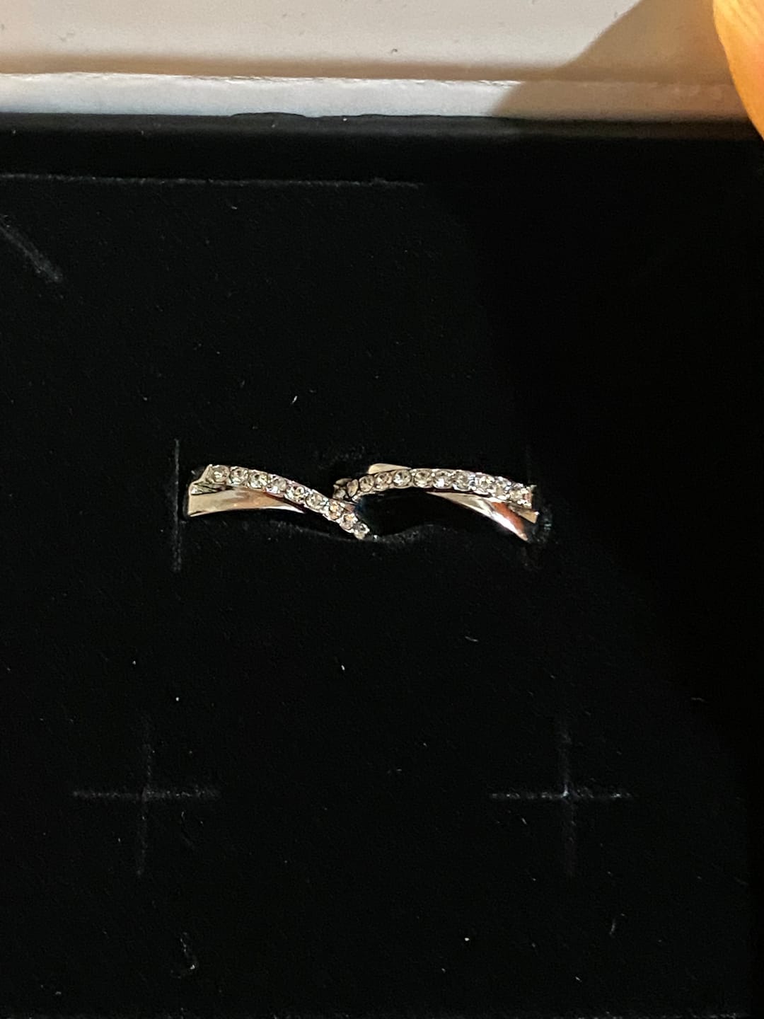 Customer photo review of Amaya 18k White Gold Plated 16mm Twisted Hoop Earrings with Swarovski Crystals
