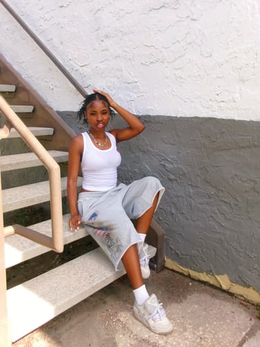 Customer photo review of Bling Distressed Sweat Shorts-578