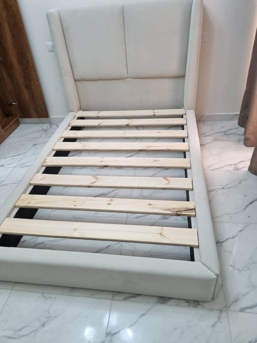 Customer photo review of Beige high headboard bed and elegant contemporary luxury