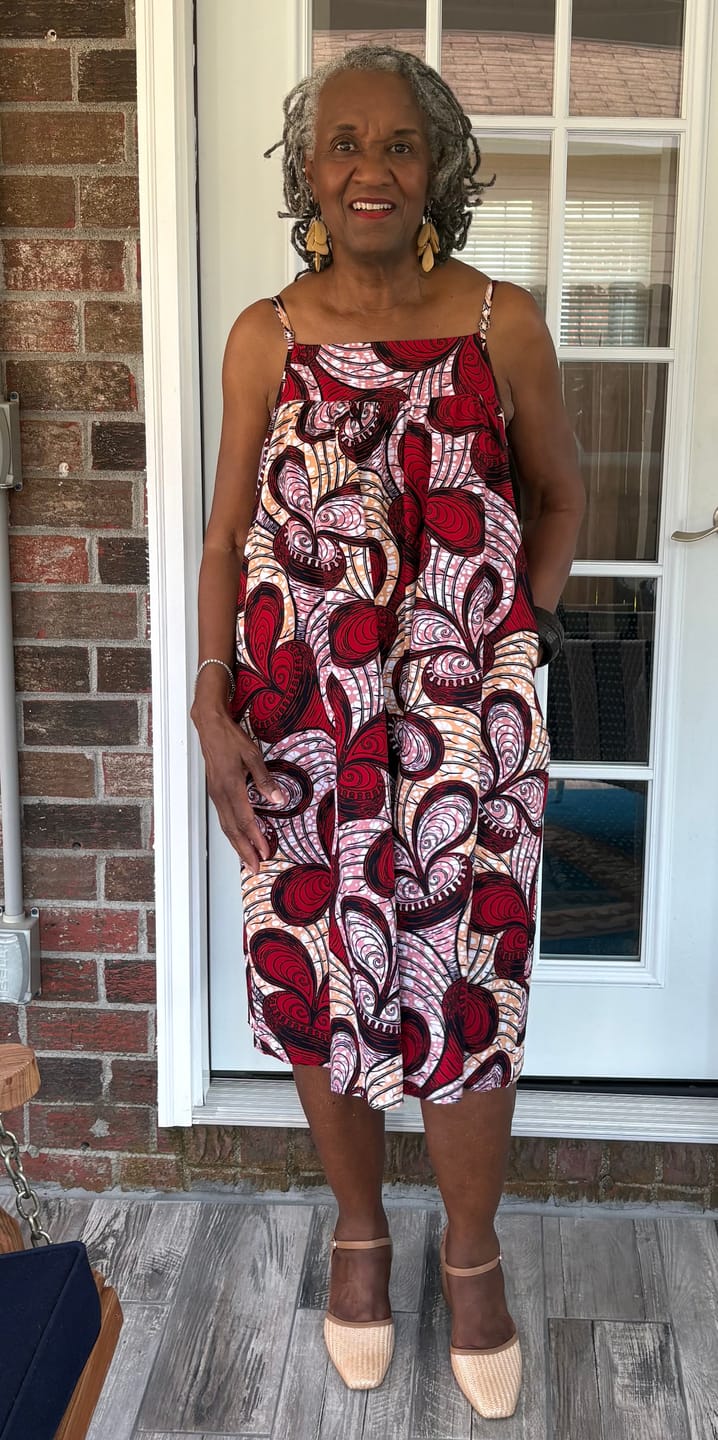 Customer photo review of ELSIE AFRICAN PRINT SPAGHETTI STRAP MIDI DRESS [RED]
