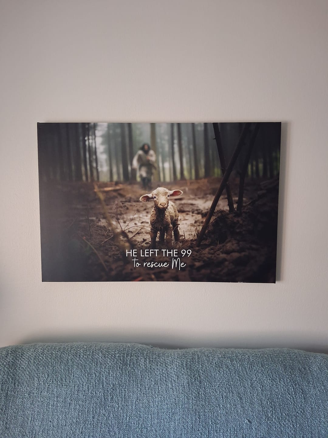 Customer photo review of He Left the 99 to Rescue Me, Jesus and Lost Sheep, Wall Art Canvas