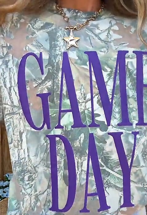 Customer photo review of Custom Camo Puff Print Gameday Shirt Sweatshirt -Best Gift For Sports Lovers | Game Day Wear