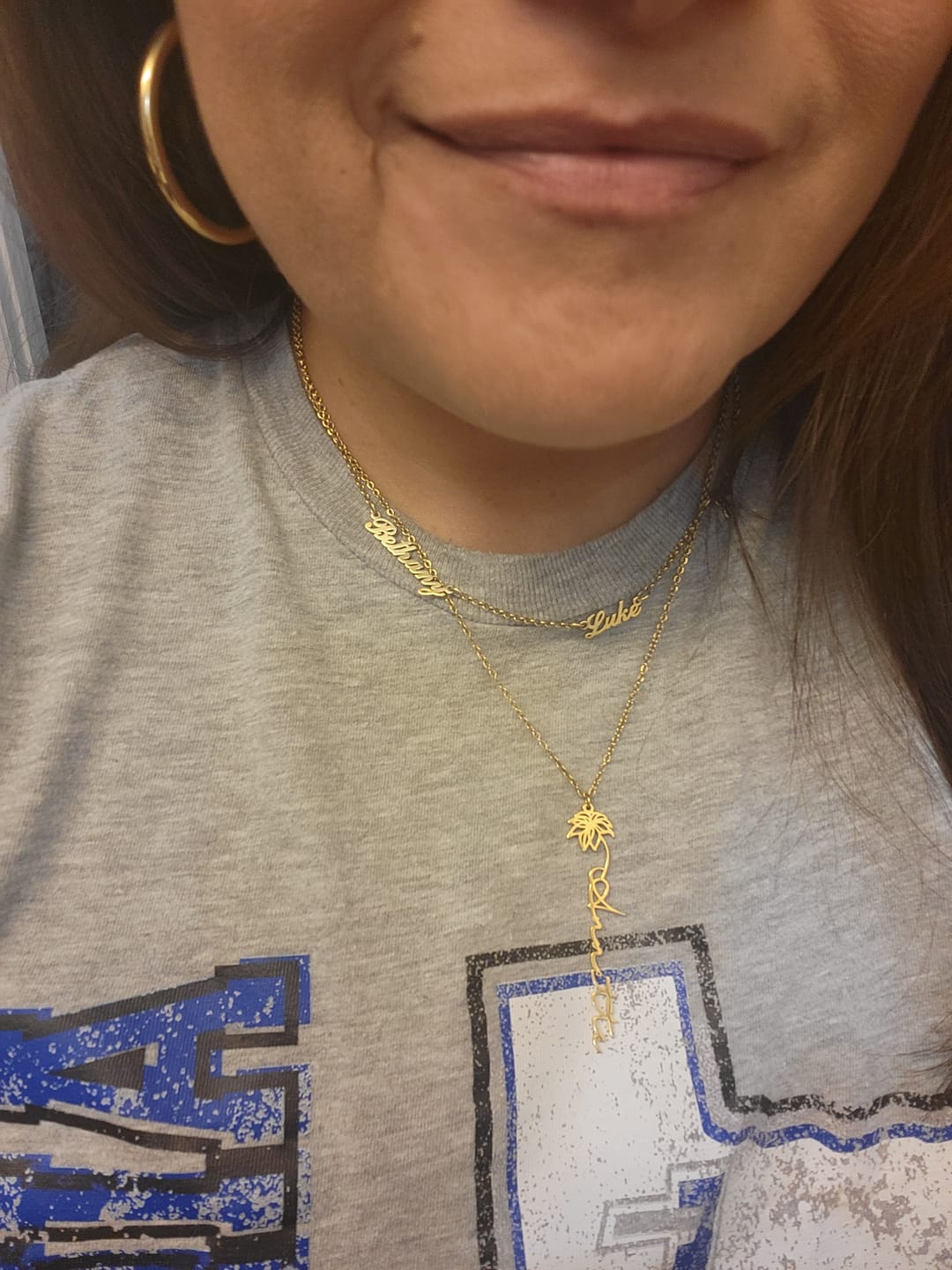 Customer photo review of Birth Flower Name Necklace