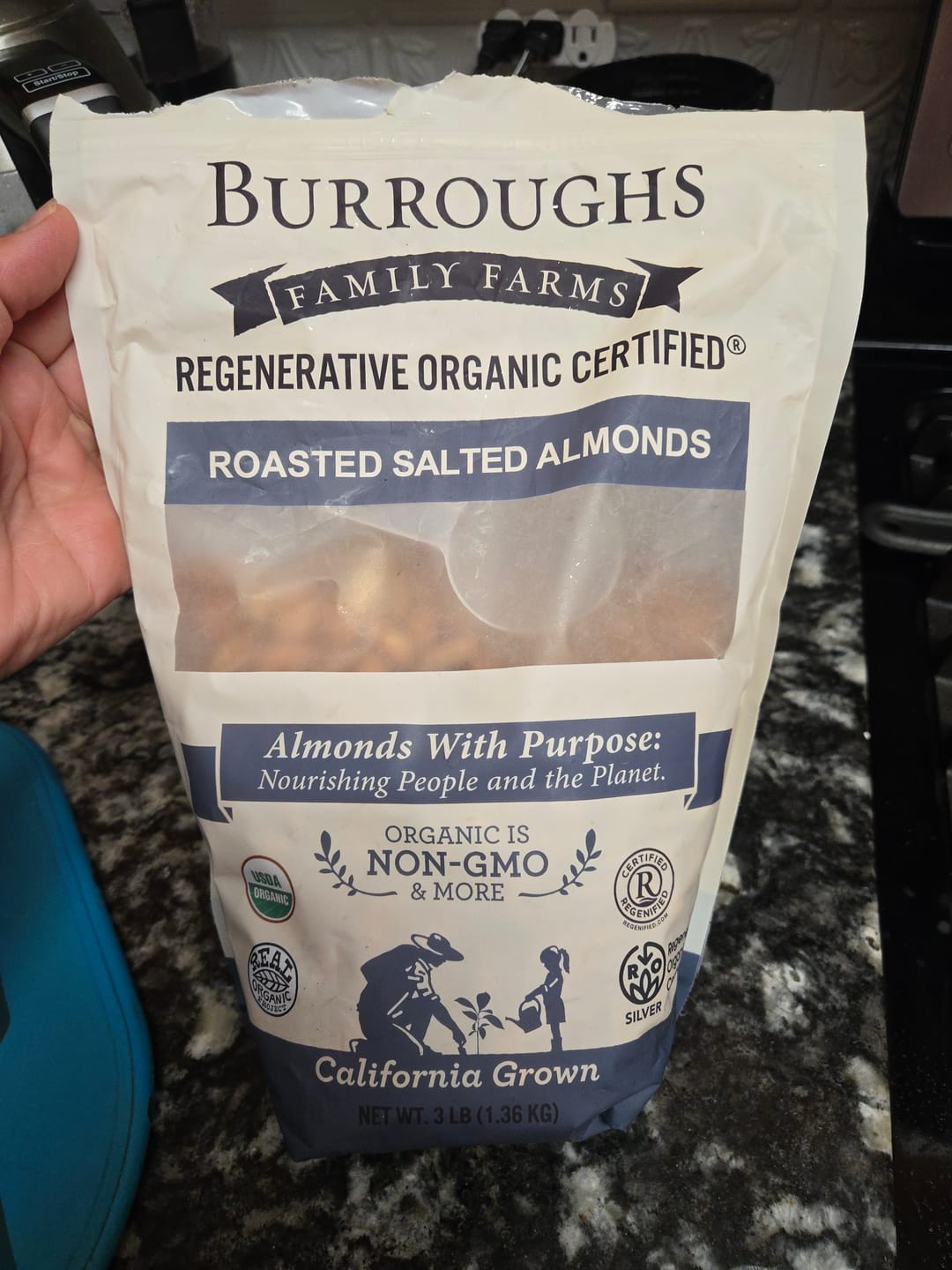 Customer photo review of Regenerative Organic Roasted Salted Almonds | 3 Pound