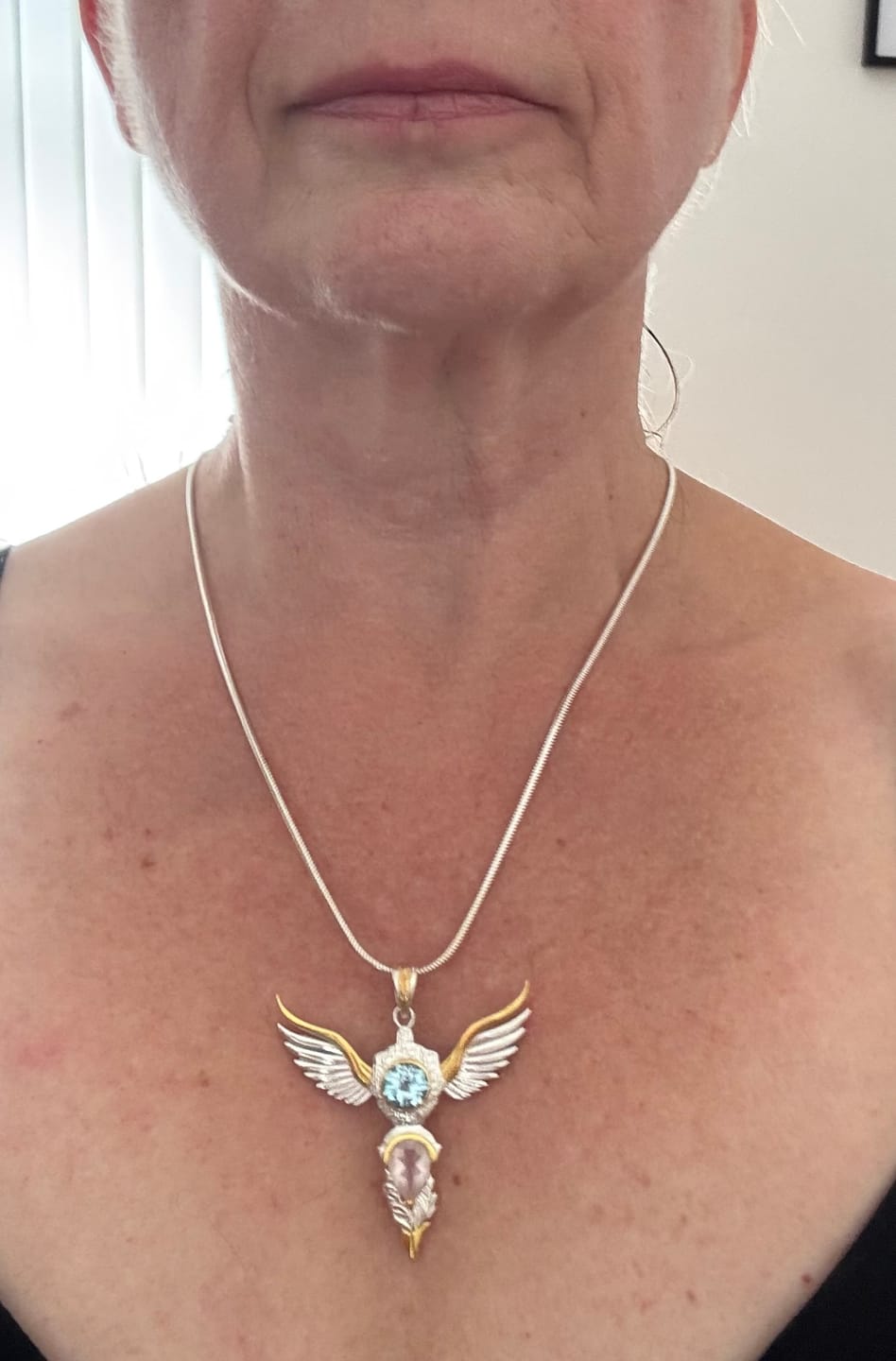 Customer photo review of Blue Topaz & Rose Quartz Wings of Awakening