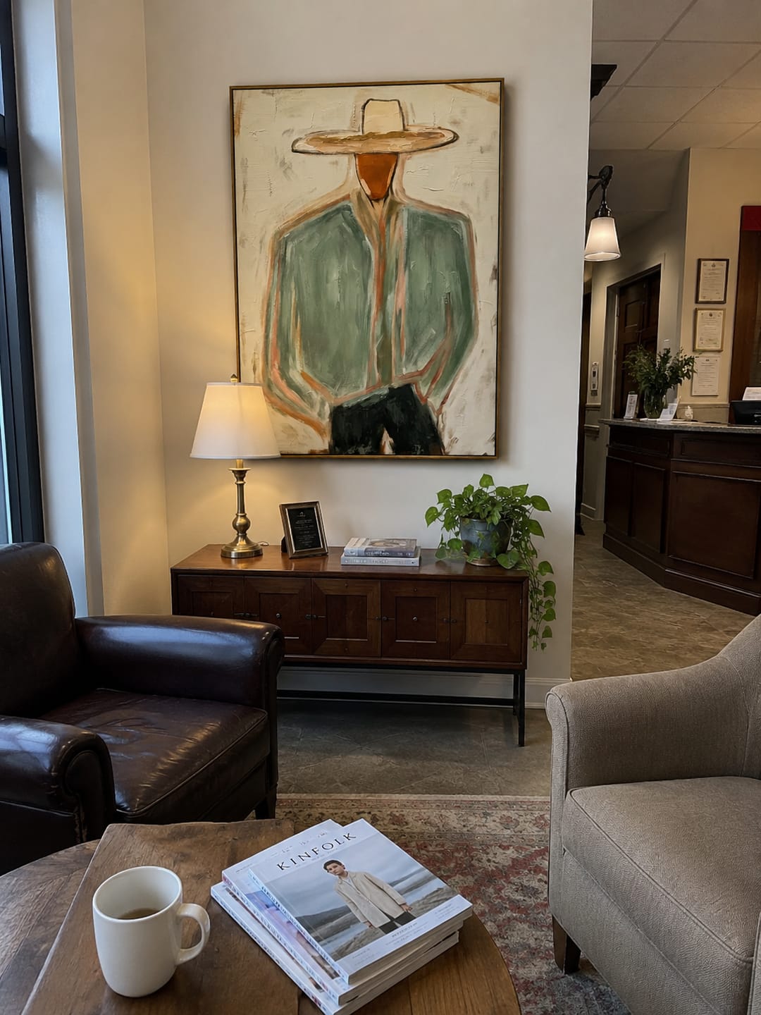 Customer photo review of "Warm Desert Cowboy" – Expressive Sculptural Art | 3D Layered Sage Green & Ochre Canvas | Luxury Vertical Wall Art #PE 010