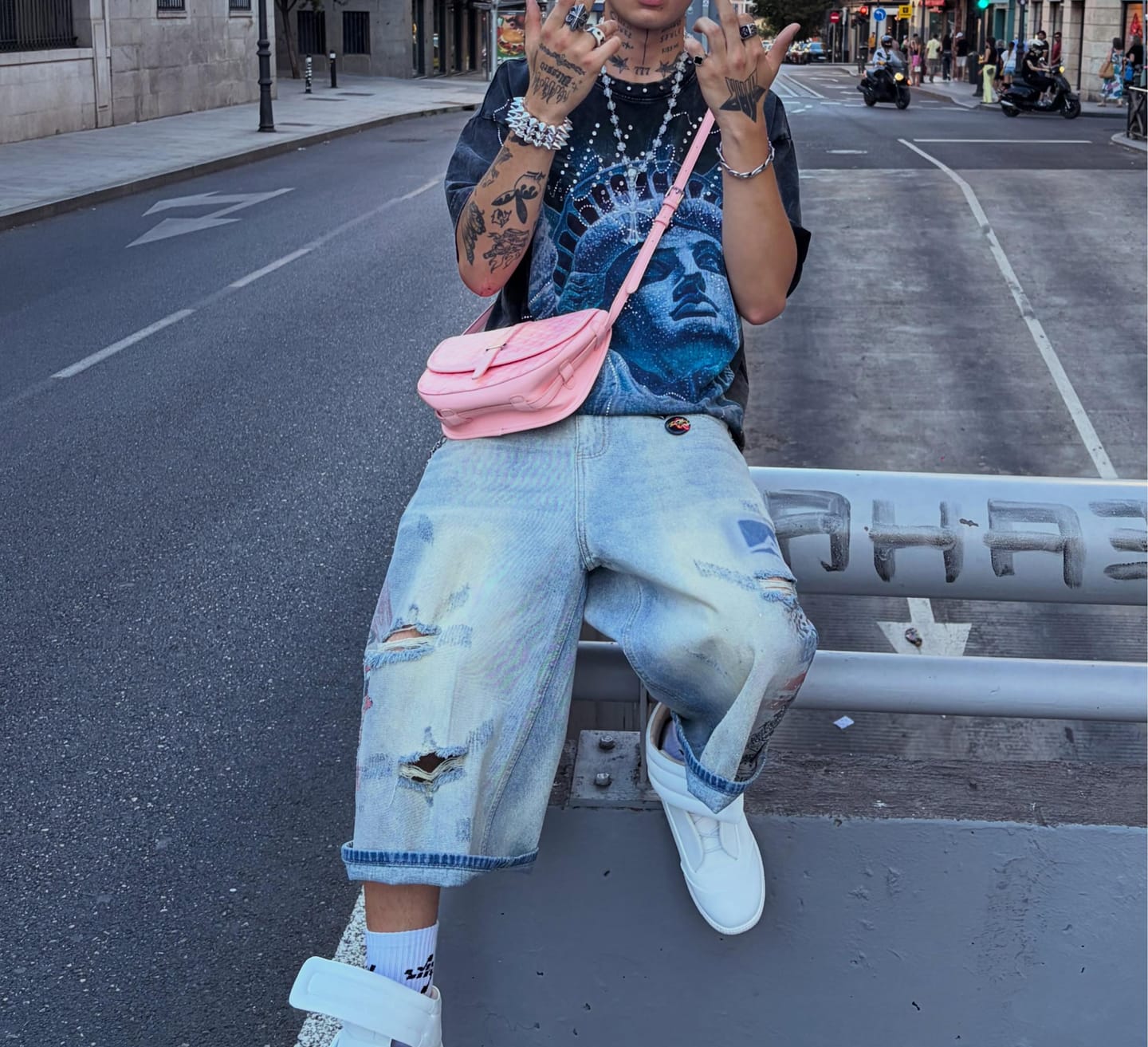 Customer photo review of Punk Graphic Baggy Denim Jorts-579