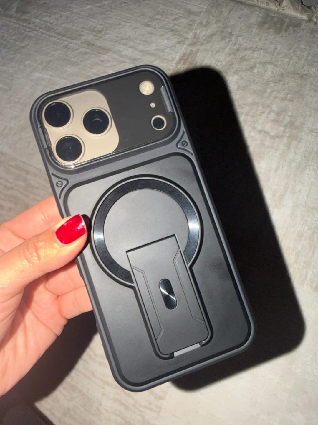 Customer photo review of LuxuryKase Hybrid Armour Case | Built-In Foldable Kickstand | Flip Camera Lens Protection Frame Design | MagSafe Compatible | Rugged PC & TPU Cover For iPhone & Samsung Series