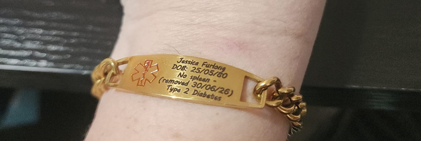 Customer photo review of Personalised Gold Colour Medical Alert Chain Bracelet