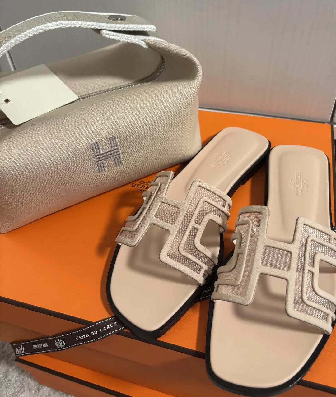 Customer photo review of Hermes 2026 Oran Sandal Suede Mesh 898415