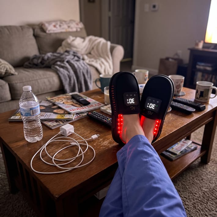 Customer photo review of Theraglow™ Red Light Slippers