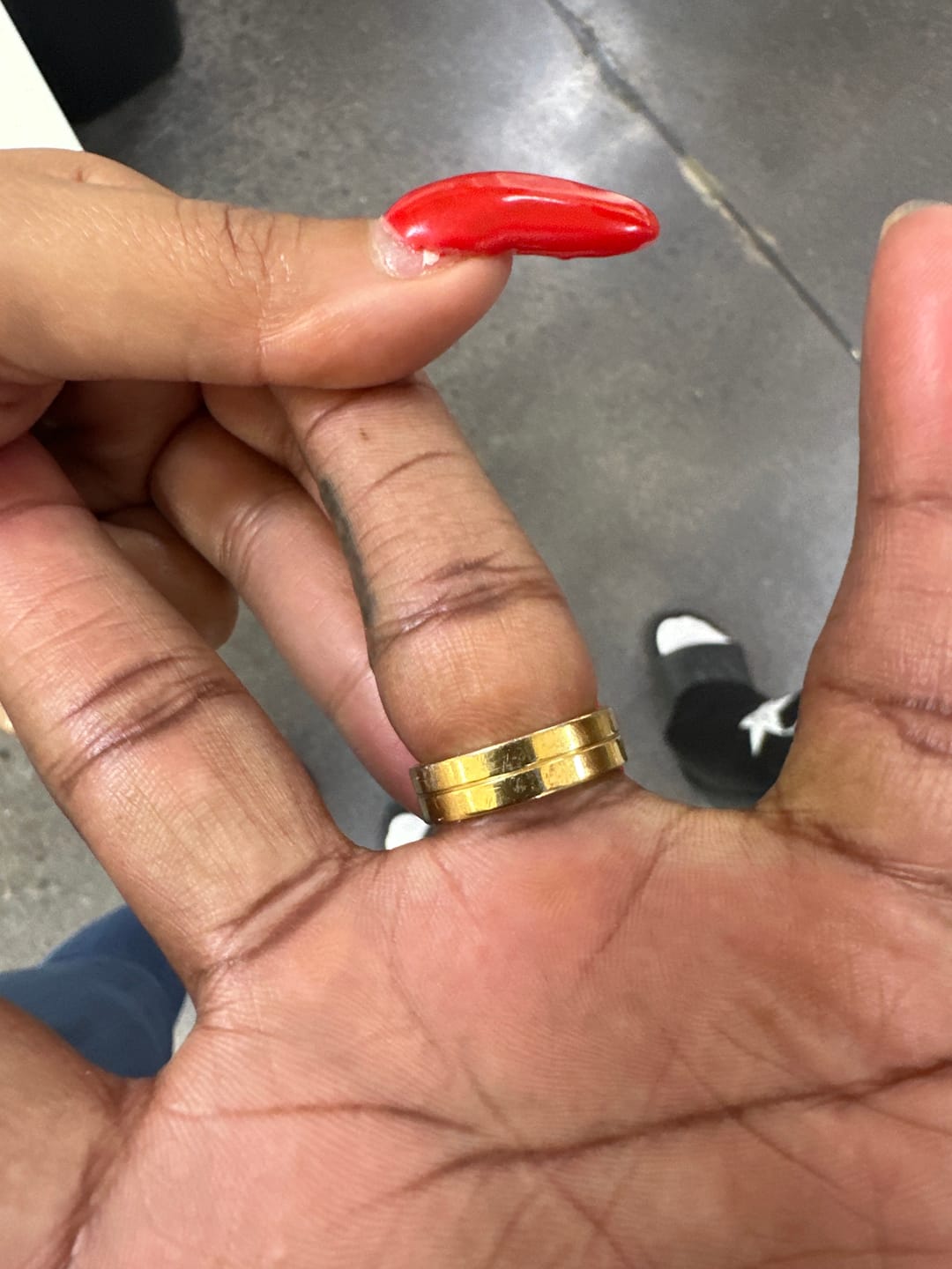 Customer photo review of Gold Titanium Wedding Band W/ 9 CZ Diamond Inlay High Polish 6mm