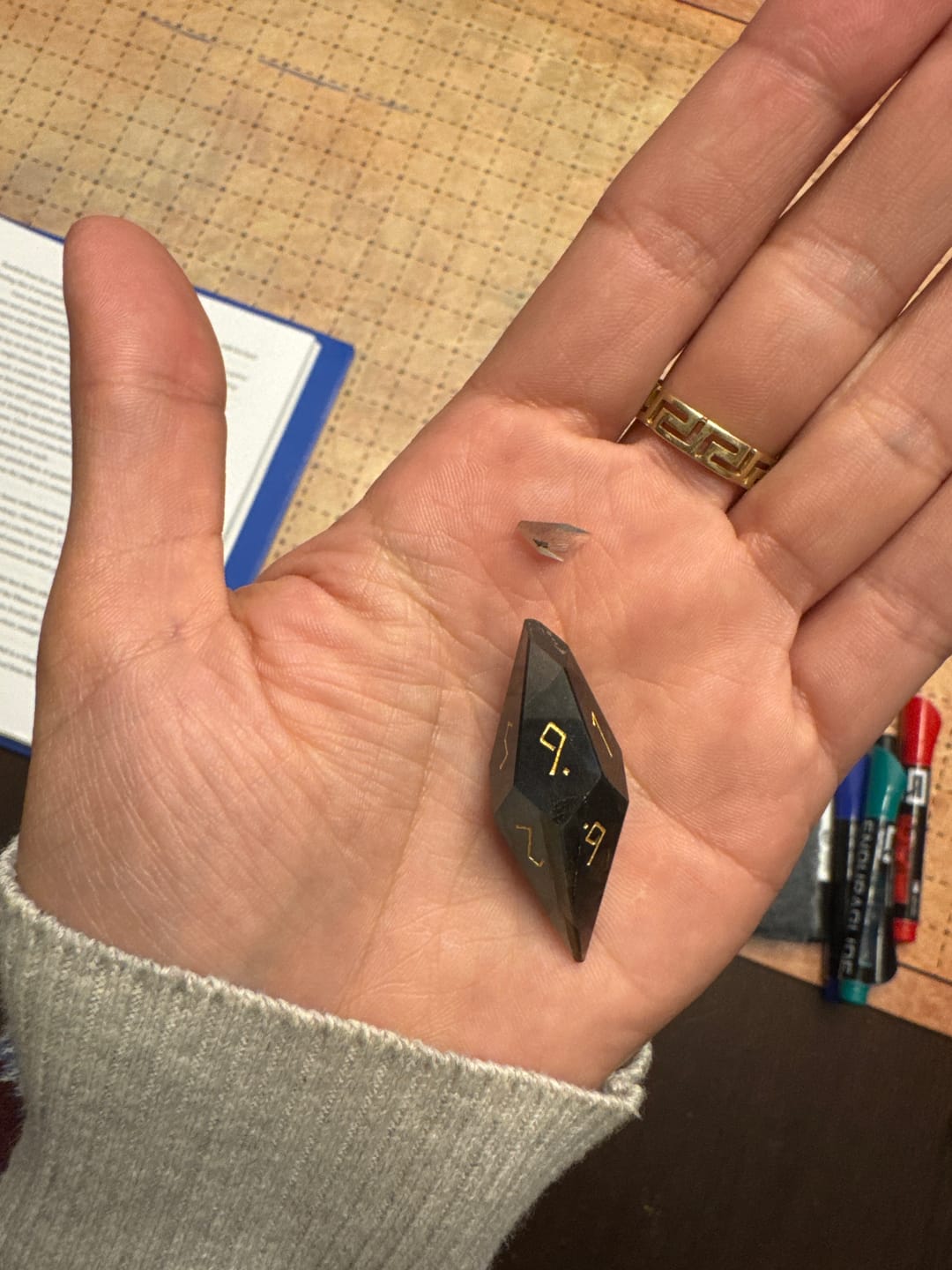 Customer photo review of URWizards D&D Labradorite Gemstone Dice Set Crystal Shape