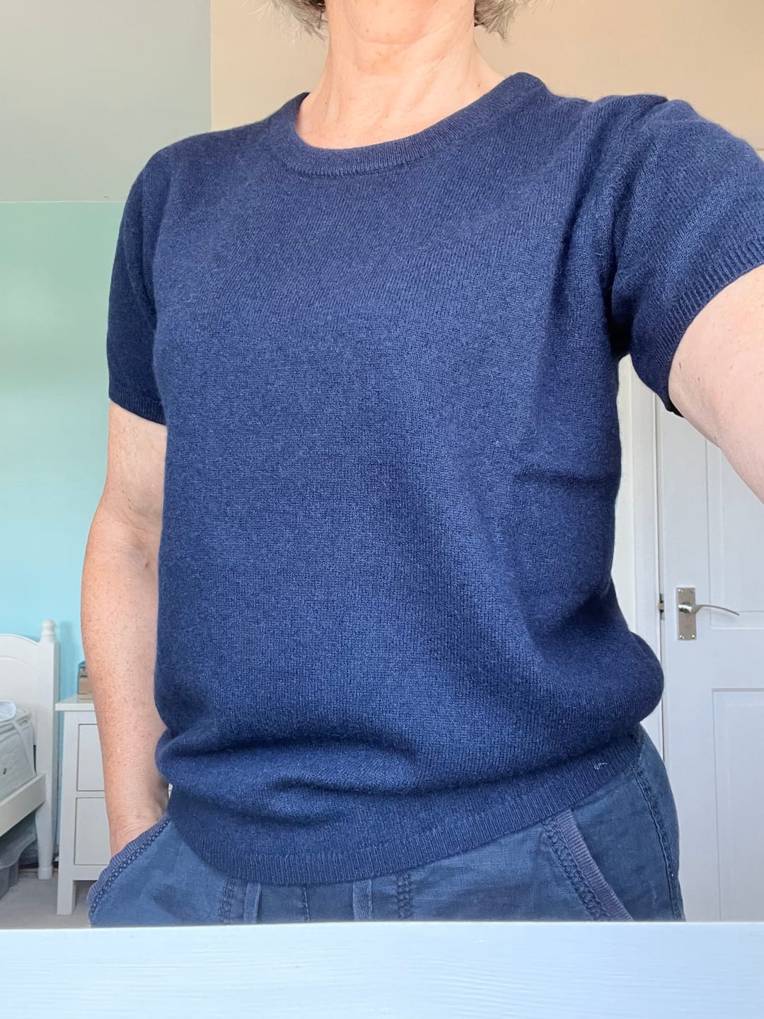 Customer photo review of Brand New Navy Cashmere Crew Neck T-Shirt Small UK 8-10