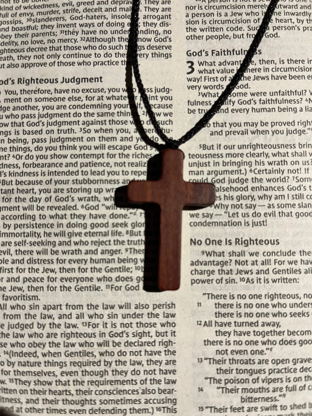 Customer photo review of Christianartworkshop Handcrafted Red Sandalwood Cross Necklace — Simple Devotion, Everyday Wear