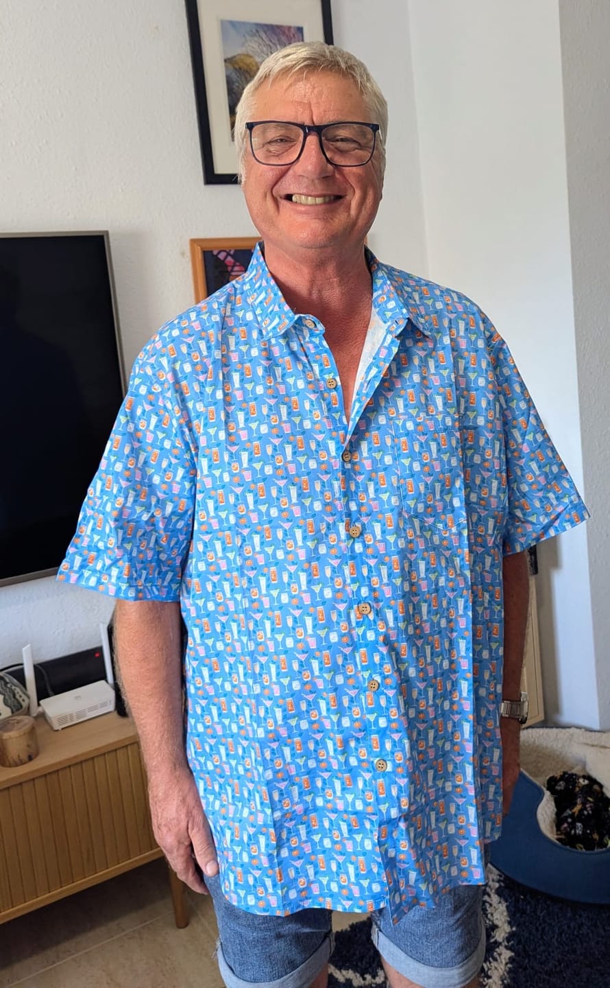 Customer photo review of Men’s Cocktail Print Short Sleeve Button Down Breathable Casual Summer Shirt