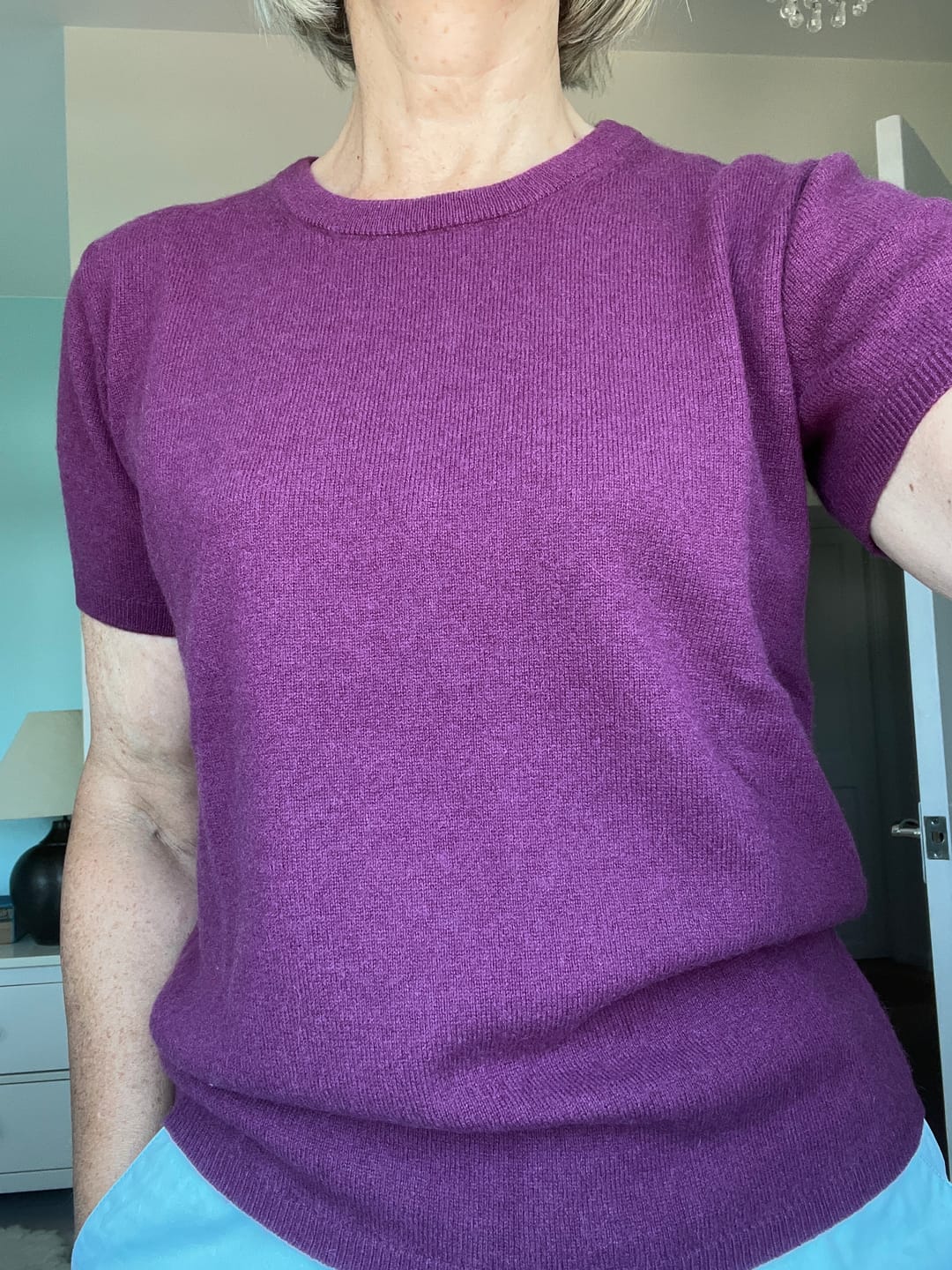 Customer photo review of Brand New Mulberry Purple Cashmere Crew Neck T-Shirt Small UK 8-10
