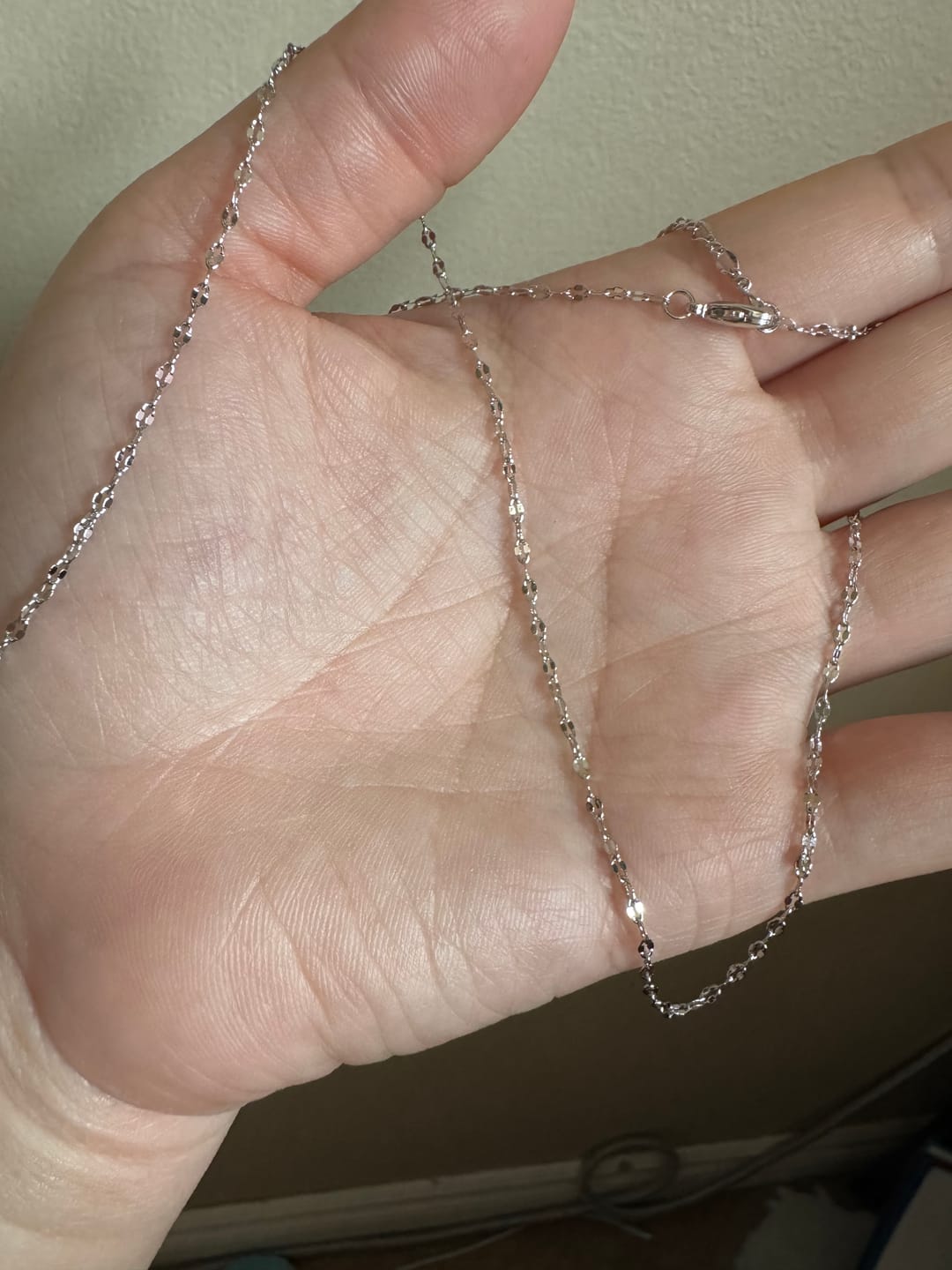 Customer photo review of Raegan 18k White Gold Plated Stacking Necklace Chain