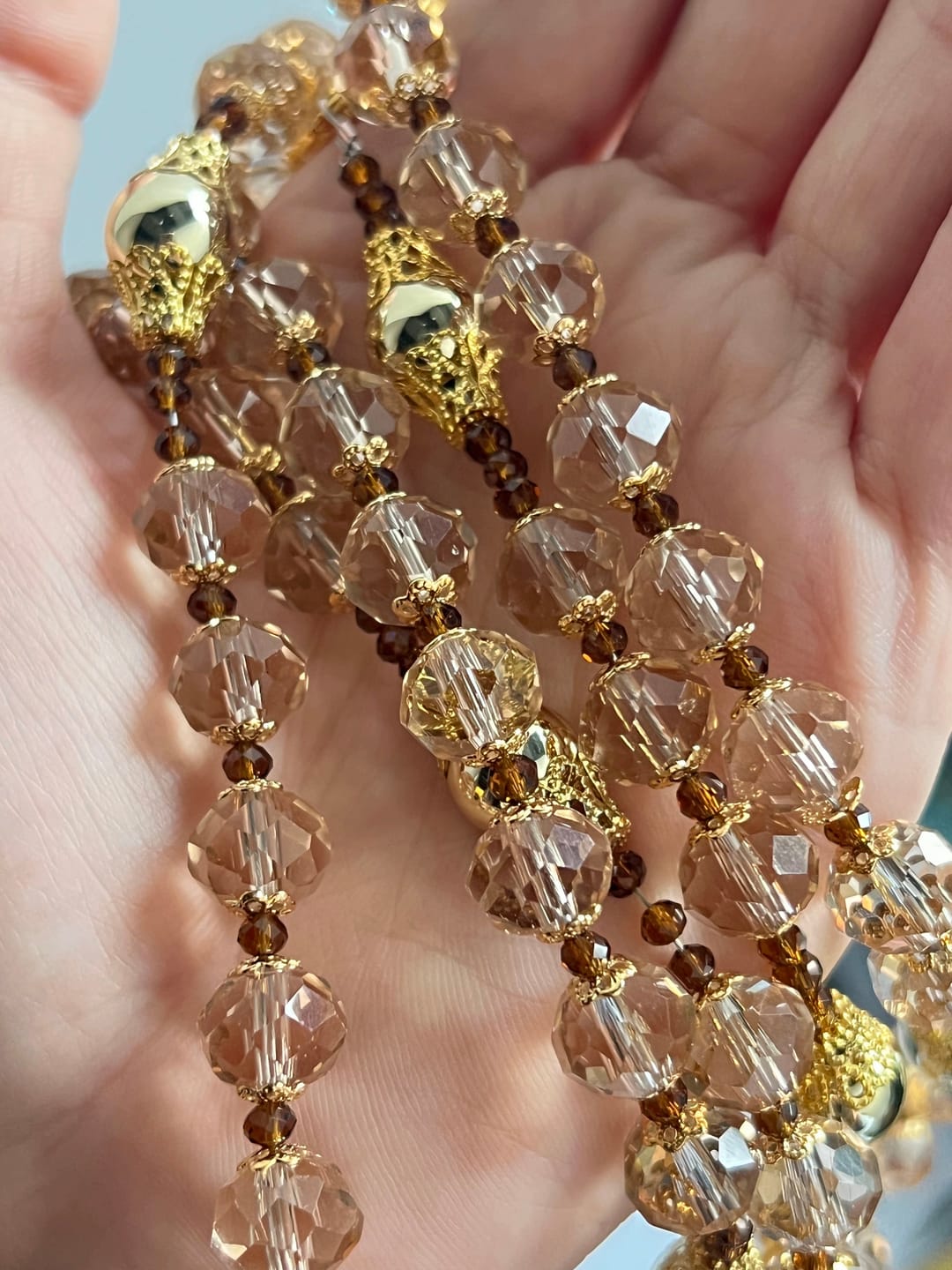Customer photo review of SolaceBeads Champagne Crystal Rosary, Metal Bead Accents, Maria Medal: Bright Shining Daily Devotion