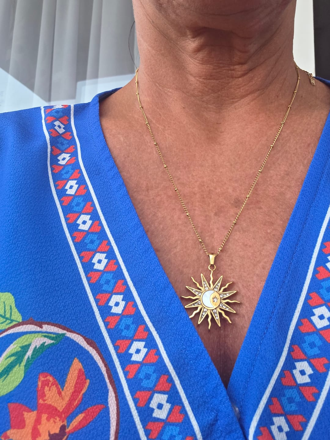 Customer photo review of Cosmic Optimism - Sun Gold Necklace with Crystals