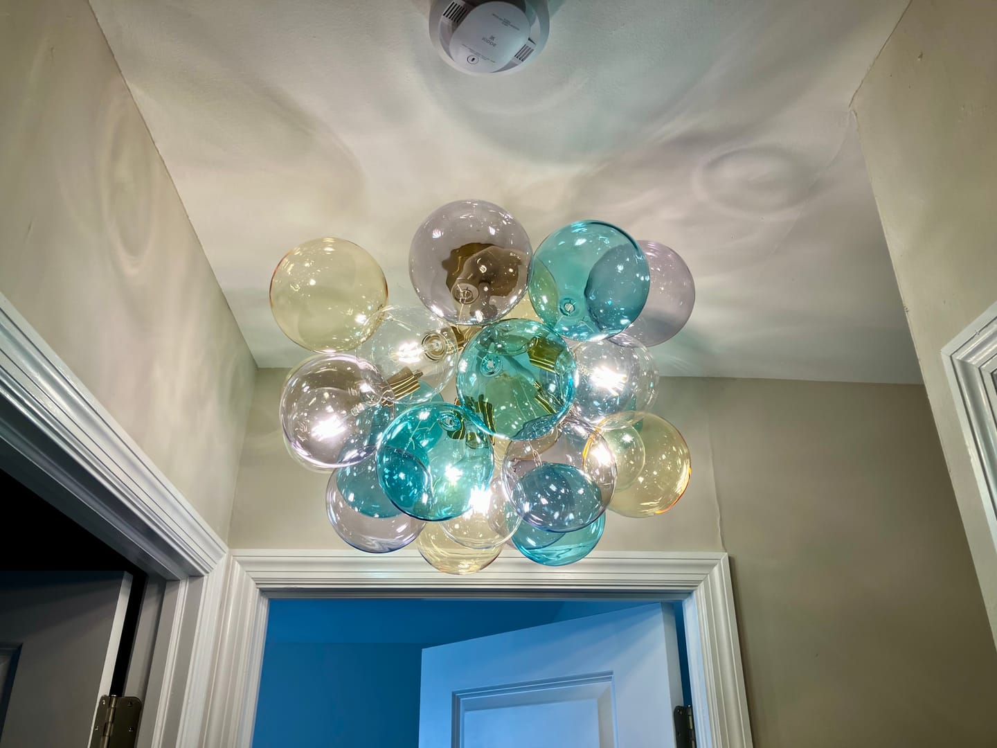 Customer photo review of Art Deco Colorful Glass Cluster Bubble Semi Flush Chandelier