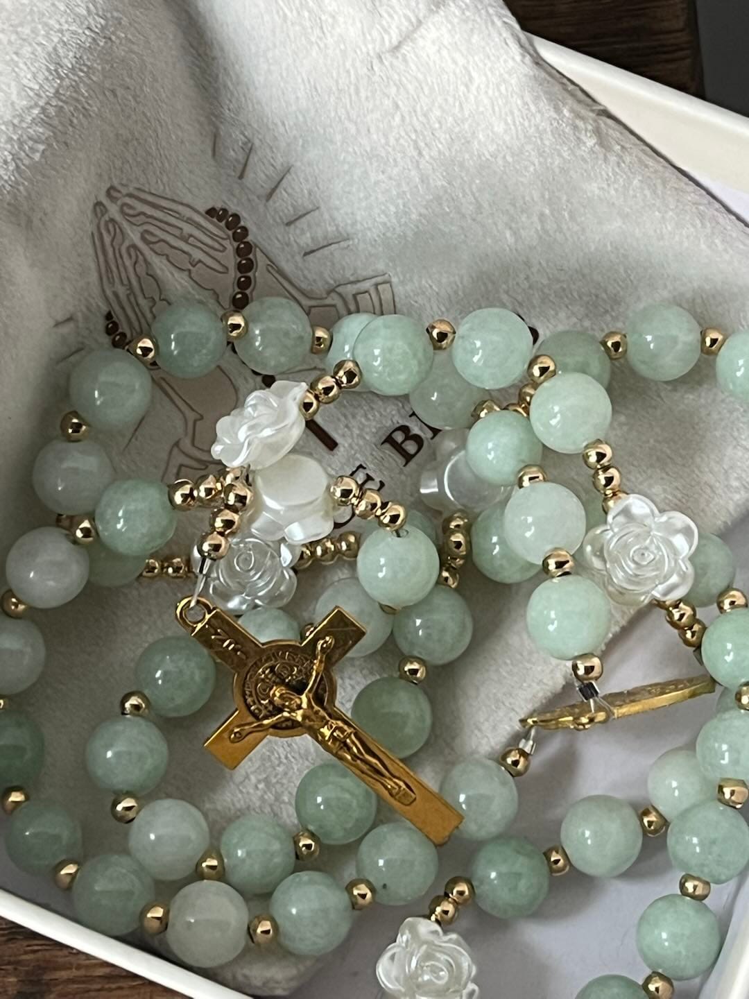 Customer photo review of Solacebeads Verdant Grace Green Jade Rosary With Gold Accents & Crucifix: Rooted In Timeless Calm