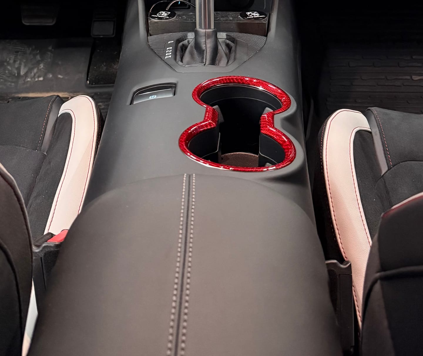 Customer photo review of Real Carbon Fiber Cup Holder Trim Cover for 2024+ Ford Mustang