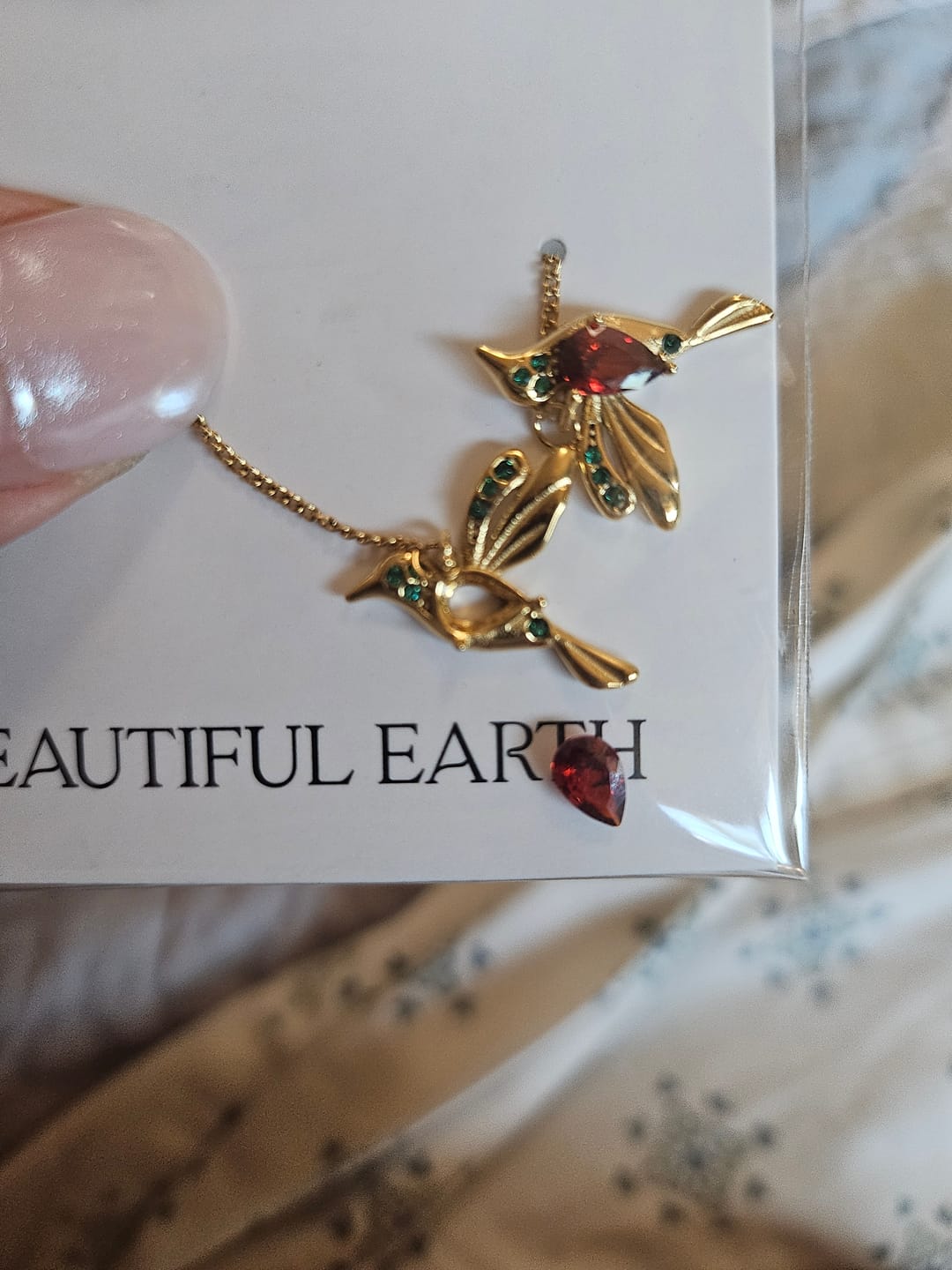 Customer photo review of Crystal Hummingbird Tassel Earrings