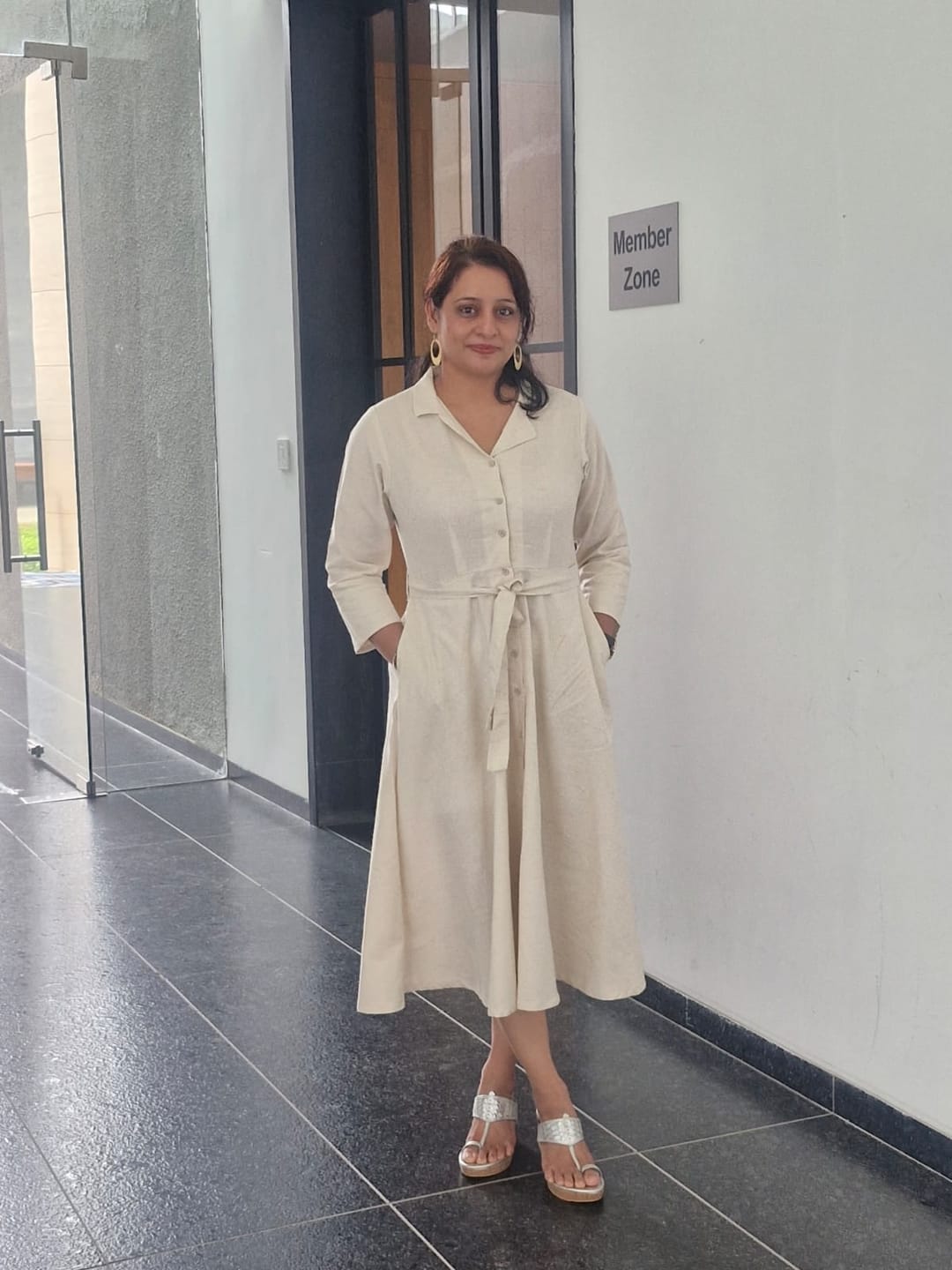 Customer photo review of Women Ecru Airy Linen Flared Dress