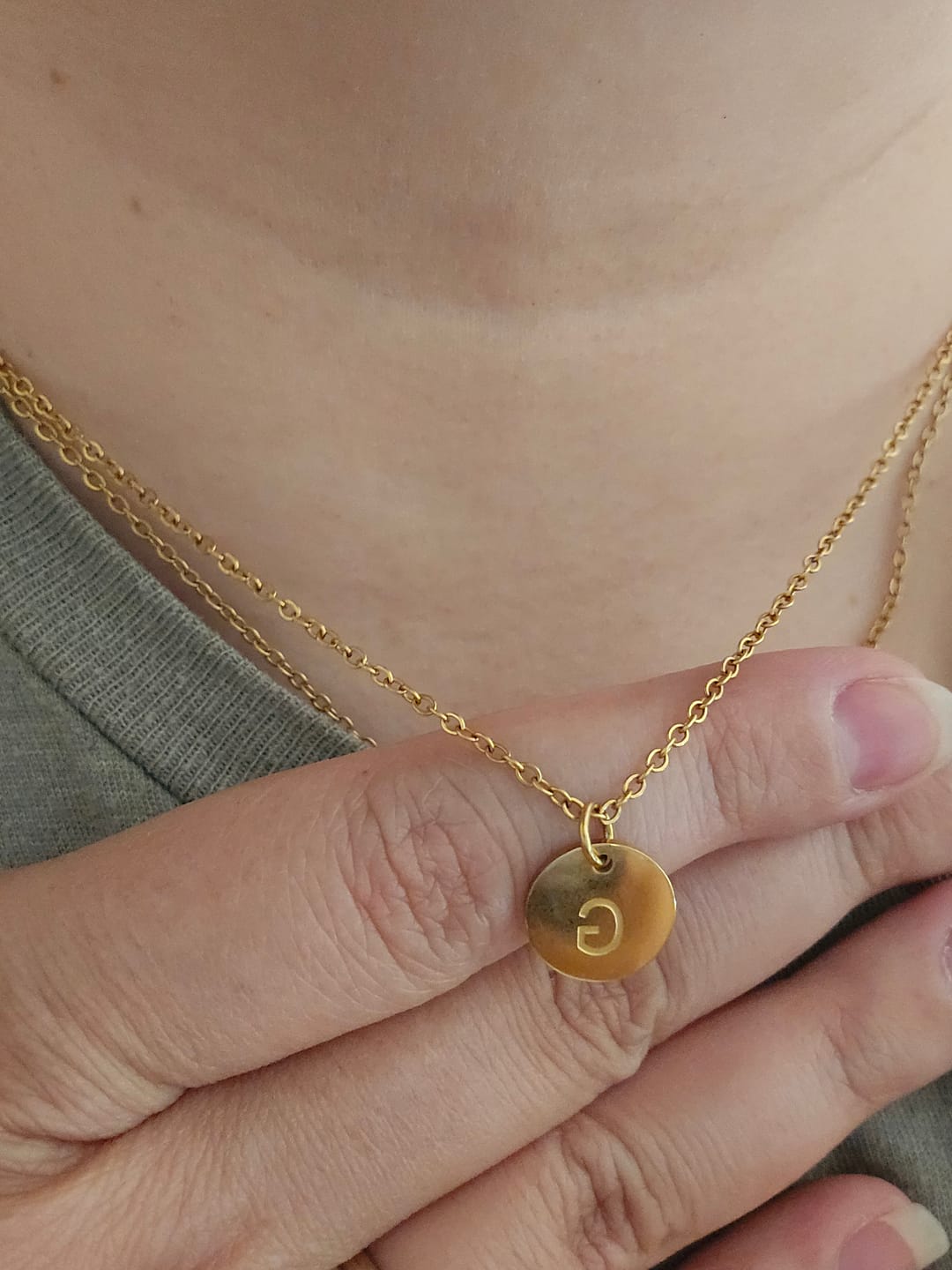 Customer photo review of Aura Initial Necklace (Bundle)