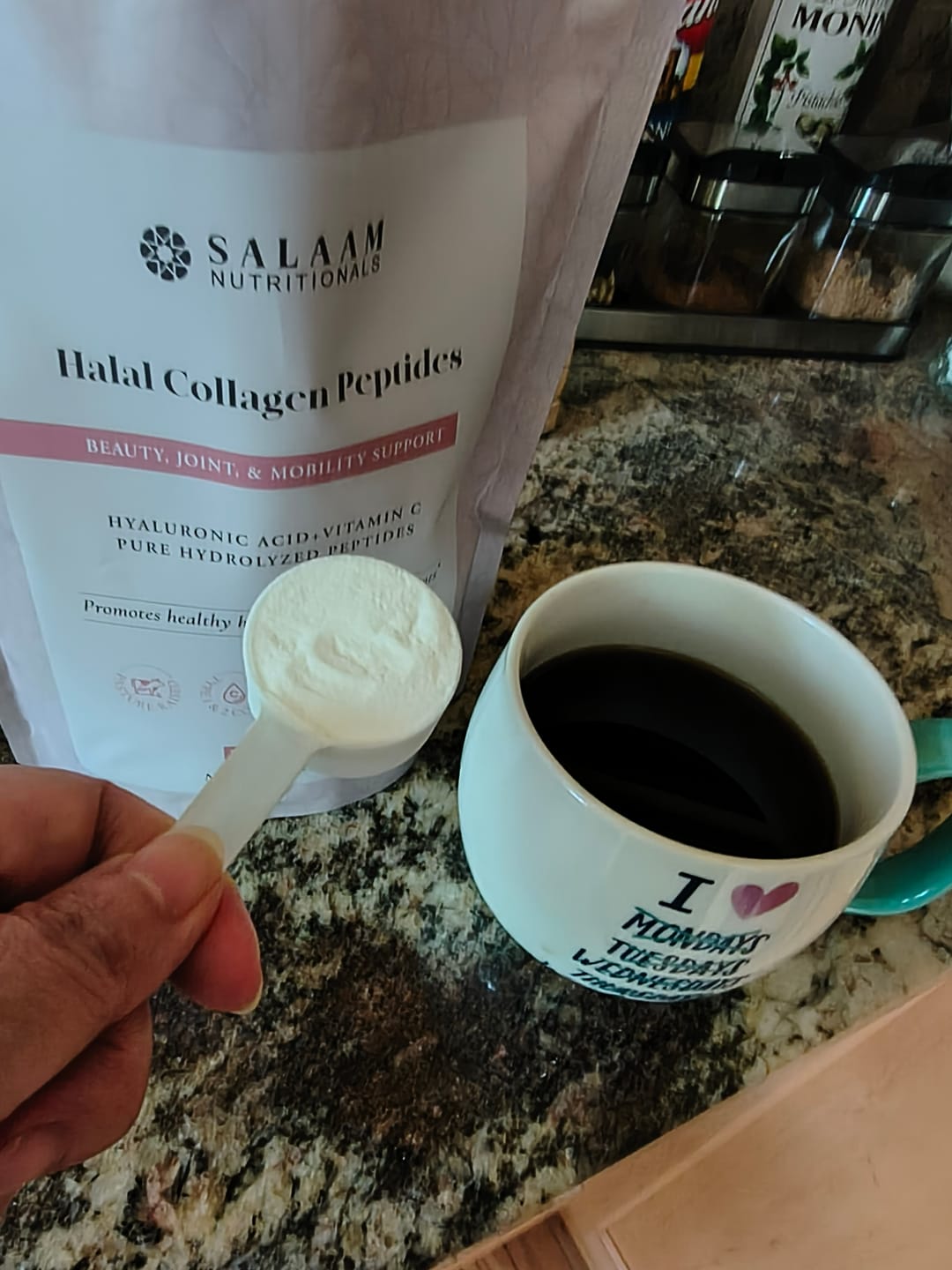 Customer photo review of Pure Halal Collagen Hydrolyzed Peptides Type 1 & 3 Powder - With Vitamin C & Hyaluronic Acid | Salaam Nutritionals