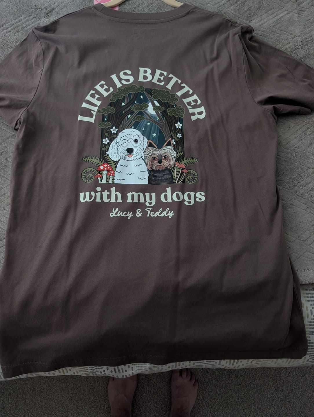 Customer photo review of Forest Life is Better with your dog Personalised T shirt