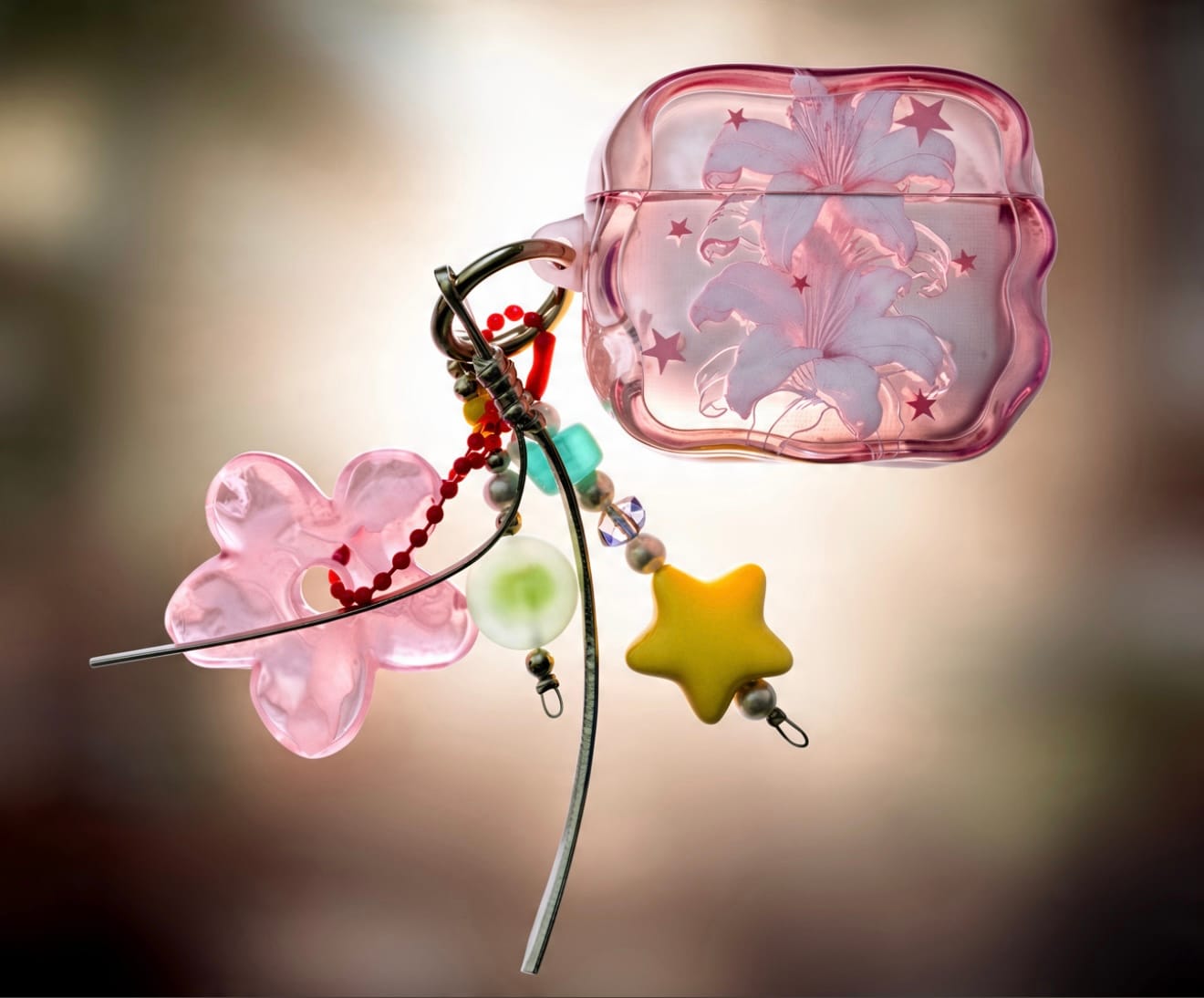 Customer photo review of Pink Floral AirPods Case with Charm Keychain