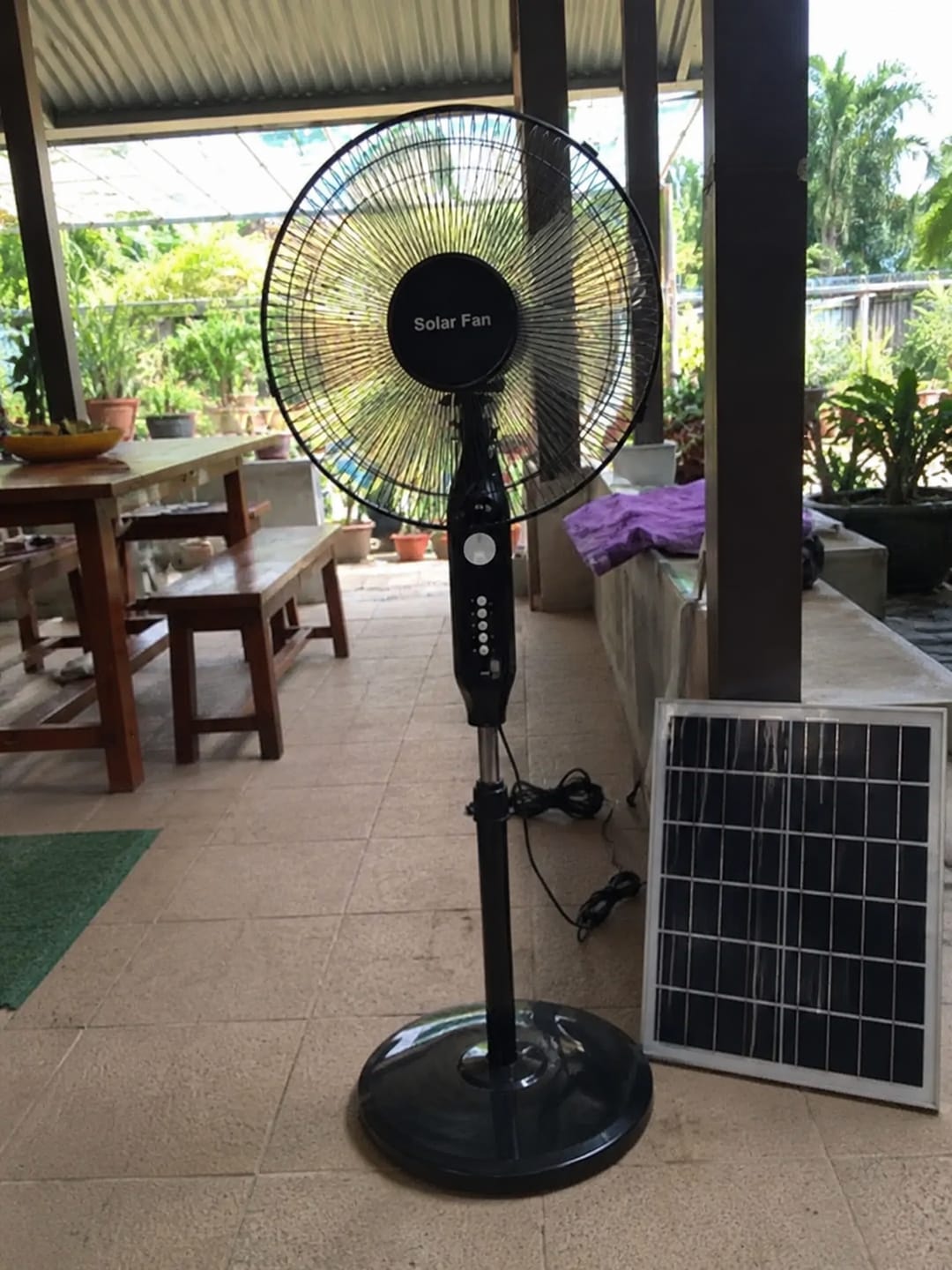 Customer photo review of Solar Powered Pedestal Fan | Lithium Battery, Black/Blue | Camping & Caravan