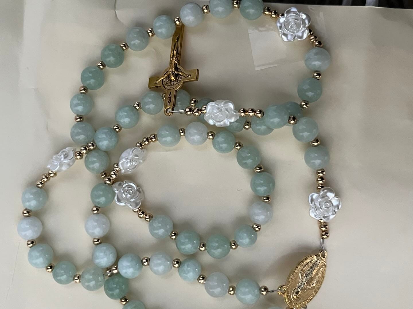 Customer photo review of Solacebeads Verdant Grace Green Jade Rosary With Gold Accents & Crucifix: Rooted In Timeless Calm