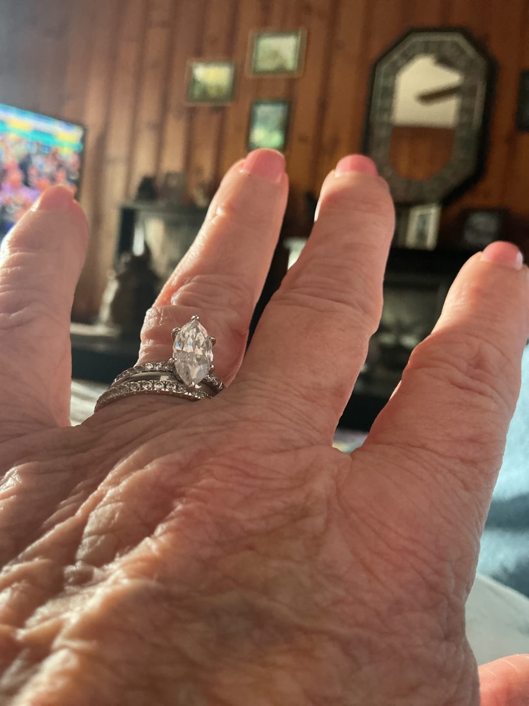 Customer photo review of 2 Carat Marquise Cut Moissanite Ring with Pavé Band
