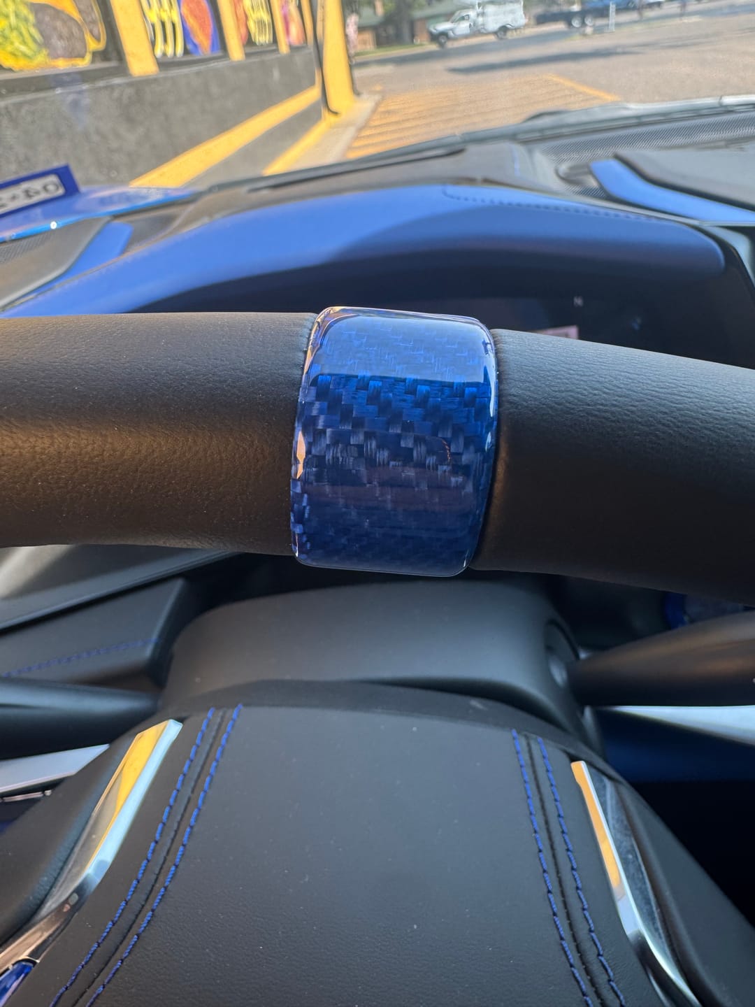Customer photo review of C8 Corvette Real Carbon Fiber Steering Wheel Racing Stripe Covers (2020–2027)