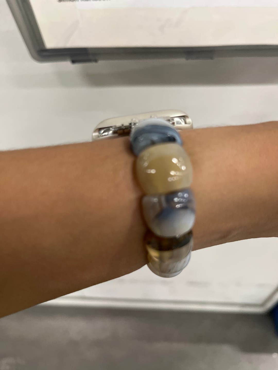 Customer photo review of Ivory Aura Stretch Apple Watch Strap