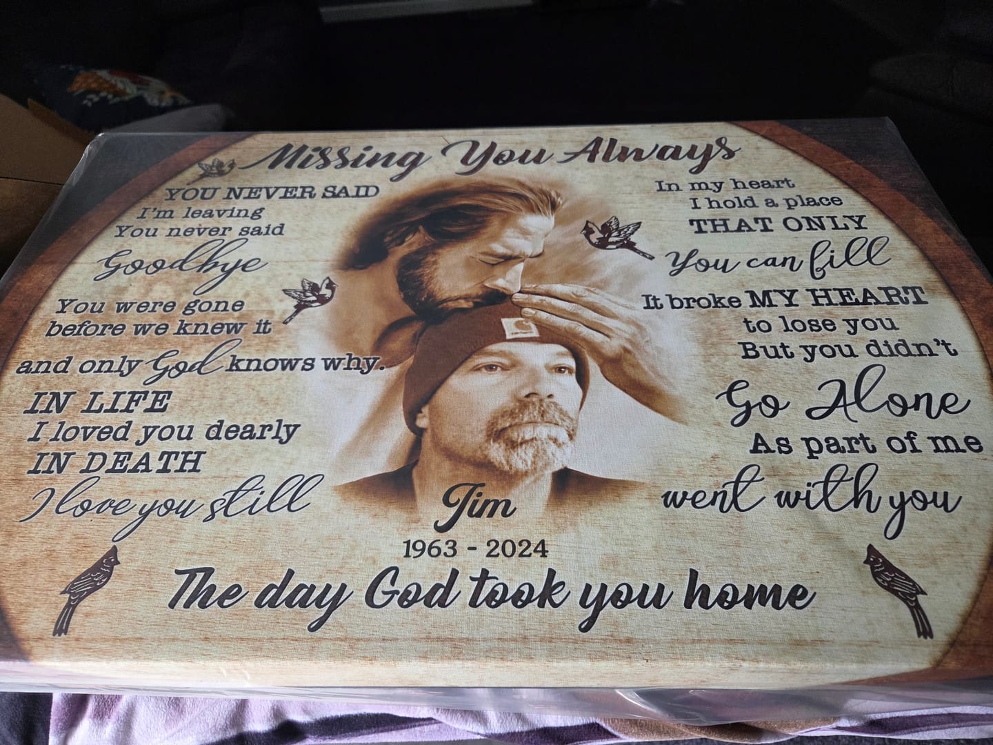 Customer photo review of Personalized Canvas Prints, Custom Photo, Memorial Gifts, Sympathy Gifts, Portrait With Jesus, In His Arms Missing You Always Dem Canvas