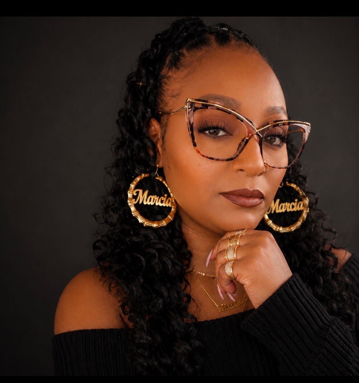 Customer photo review of Bamboo Name Hoop Earrings