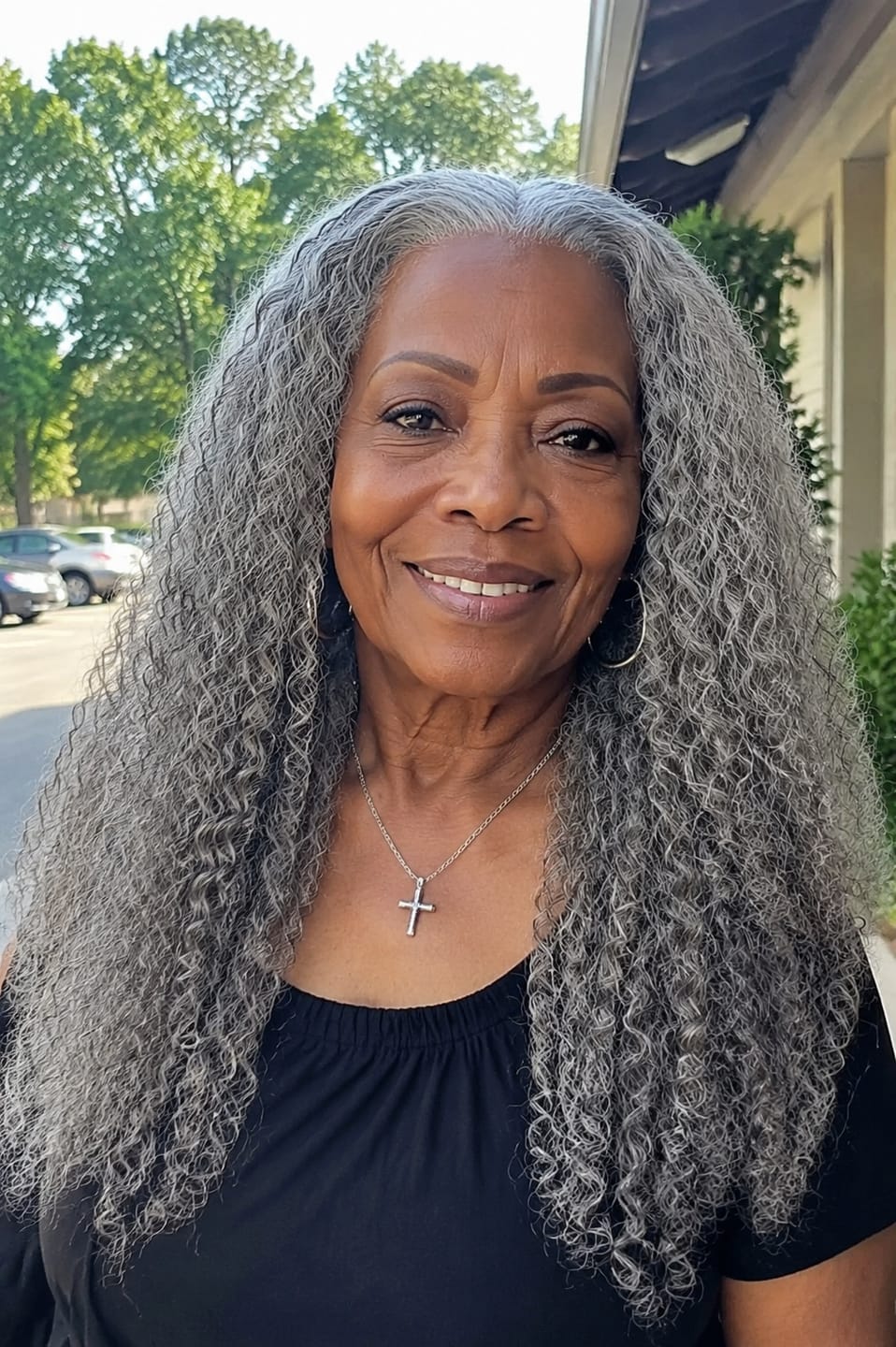 Customer photo review of Luvwin 13x4 Salt And Pepper Long Deep Curly Glueless Gray Color Pre-Cut Lace Wig